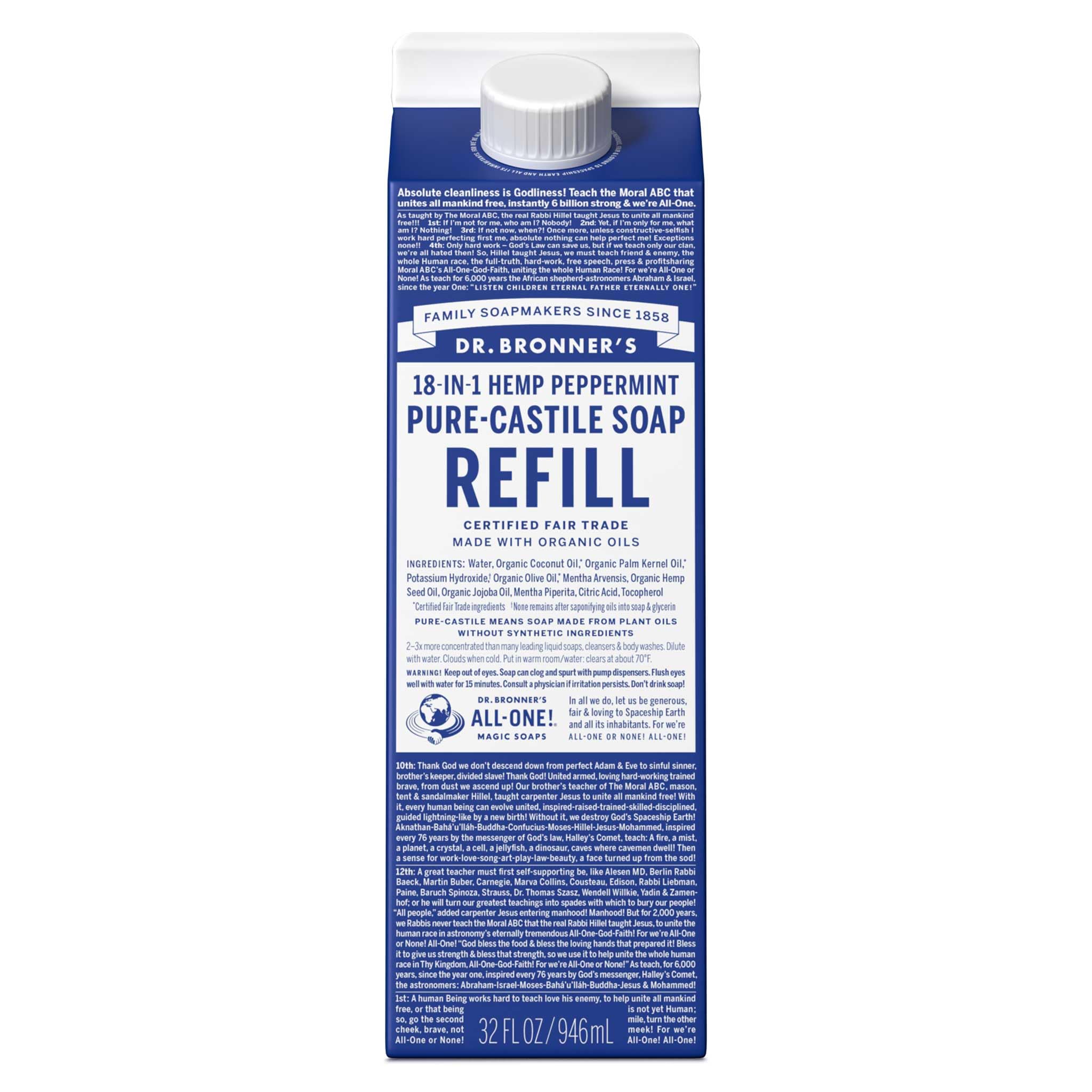 Foto 2 pulgar | Recambio De Jabón Líquido Dr. Bronner's Pure-castile Peppermint 946ml - Venta Internacional.