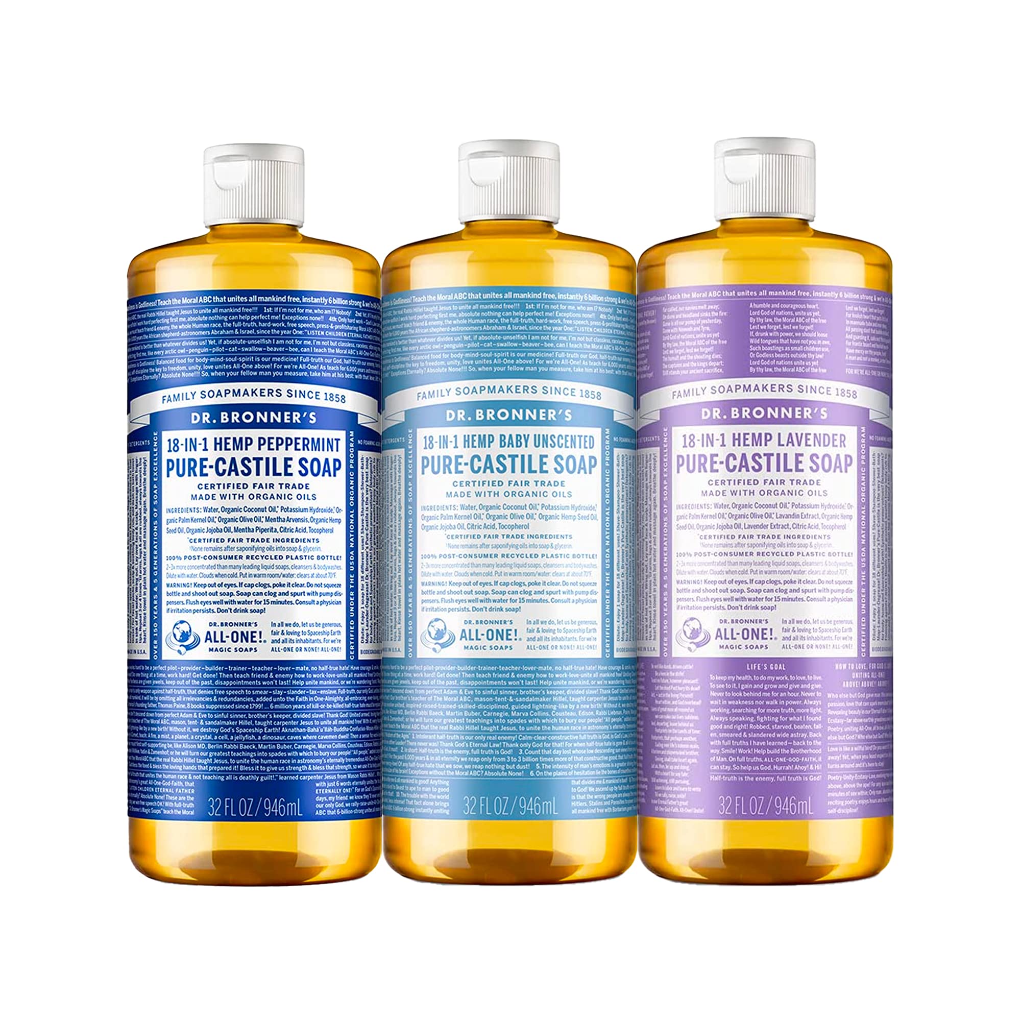 Jabón Líquido Dr. Bronner's Pure-castile 946 ml 3 Unidades - Venta Internacional