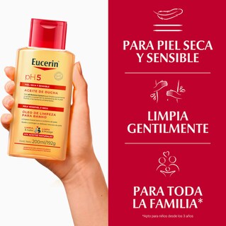 Foto 4 | Eucerin Ph5 Aceite Corporal De Ducha 200ml | Limpieza Suave Para Piel Seca Y Sensible | Sin Jabón, Sin Parabenos