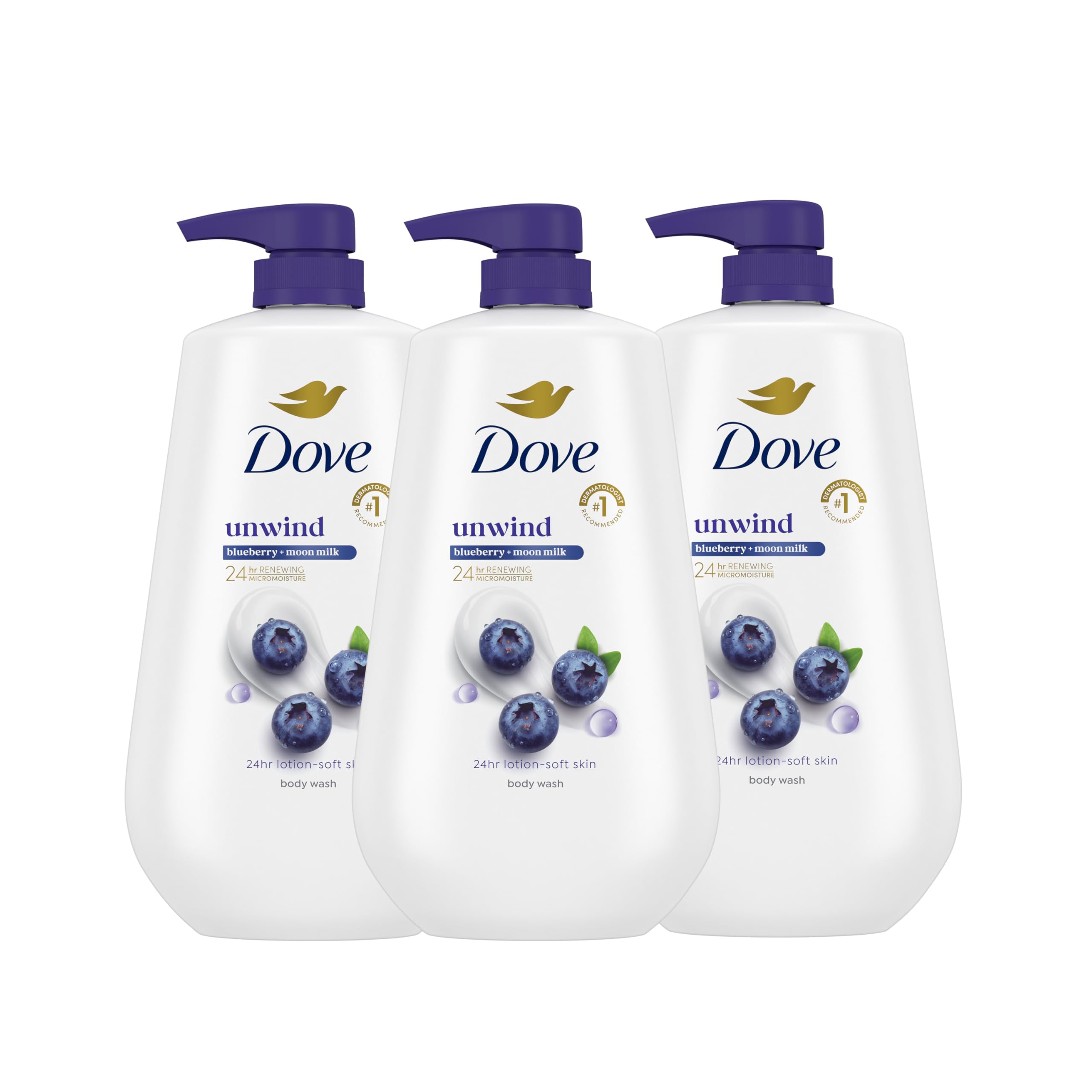 Foto 2 pulgar | Gel de Baño Dove Unwind Blueberry & Moon Milk 24 Horas 3 X 300 ml - Venta Internacional