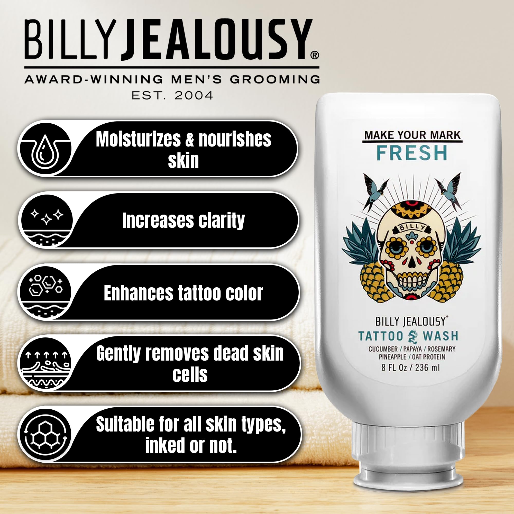 Foto 4 pulgar | Limpiador Para Tatuajes Billy Jealousy Make Your Mark, 240 Ml Con Pepino - Venta Internacional.