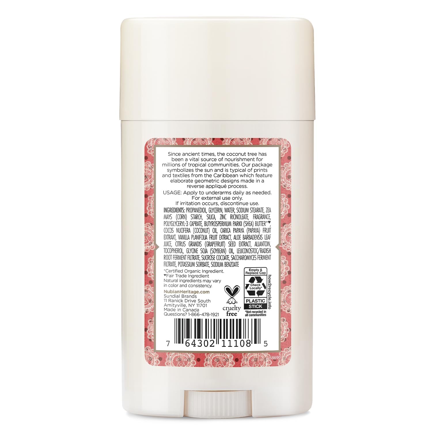 Foto 2 | Desodorante Nubian Heritage Sin Aluminio, Coco Y Papaya, 65 Ml - Venta Internacional.