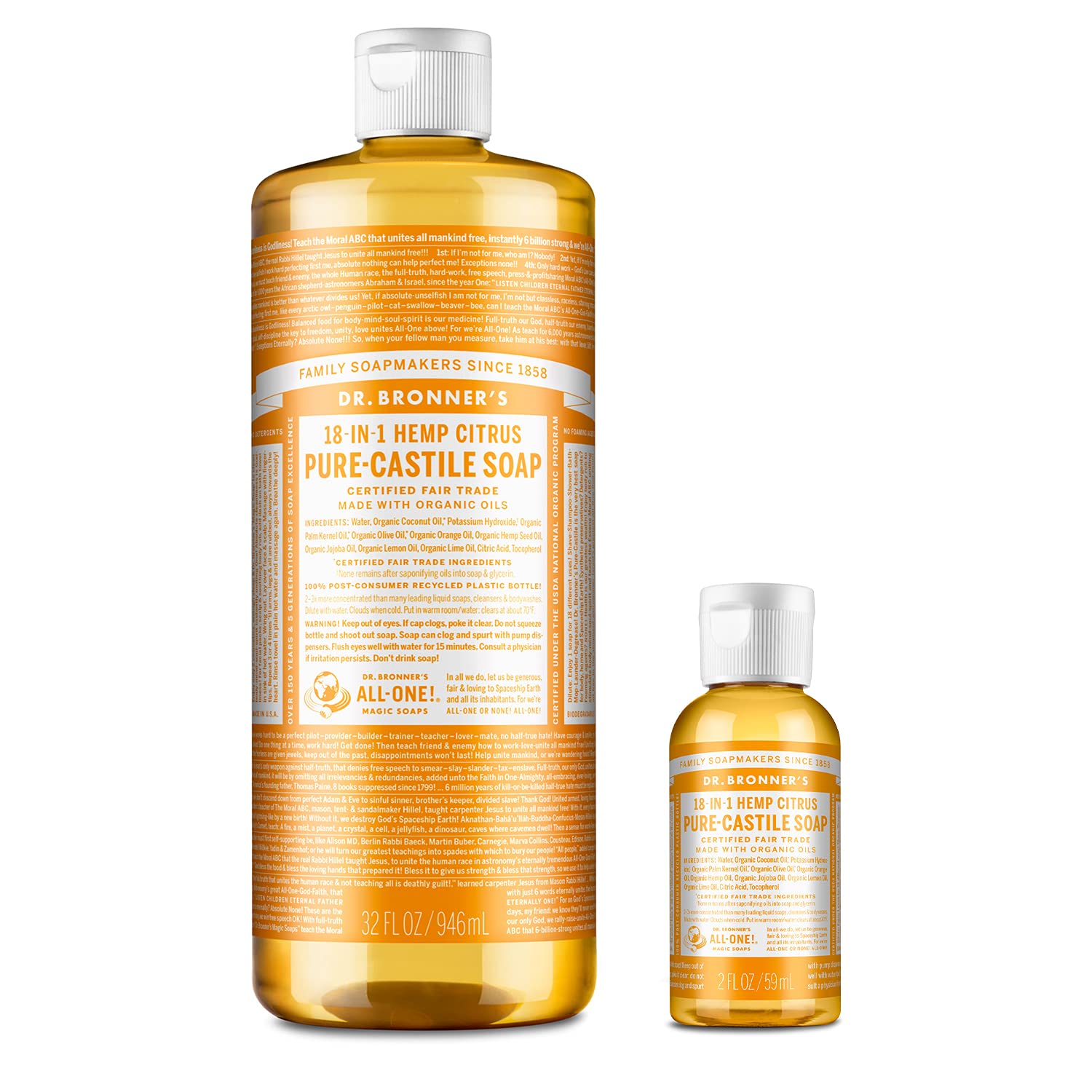 Jabón Líquido Dr. Bronner's Pure-castile Citrus 946 Ml + 59 Ml - Venta Internacional.