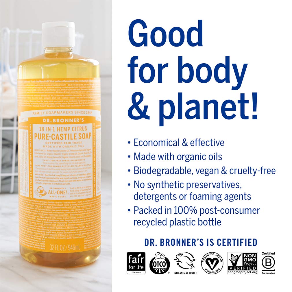 Foto 4 pulgar | Jabón Líquido Dr. Bronner's Pure-castile Citrus 946 Ml + 59 Ml - Venta Internacional.