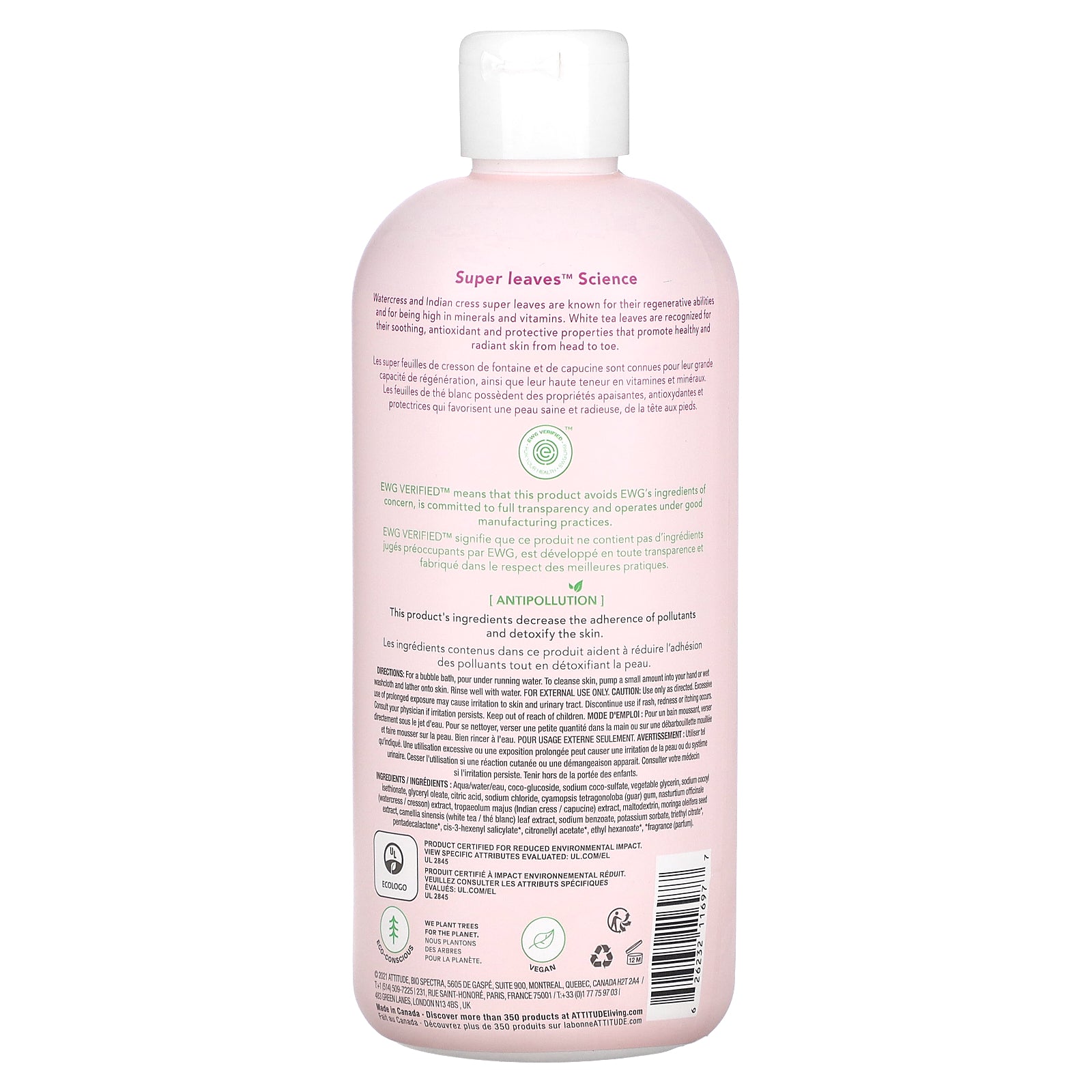 Foto 3 pulgar | Té Blanco Bubble Wash Attitude Super Leaves Science, 473 Ml - Venta Internacional.