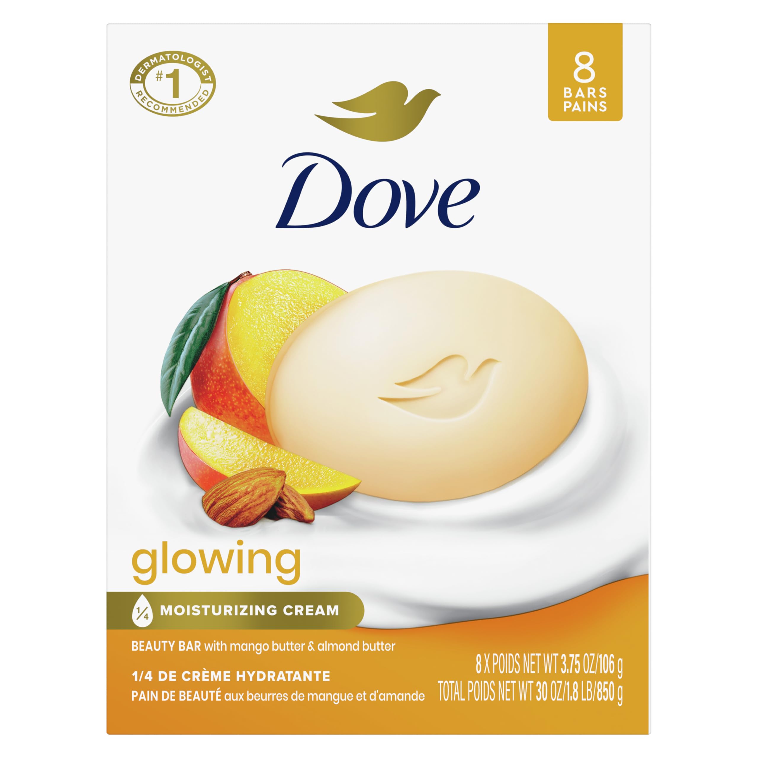 Foto 2 pulgar | Mantequillas Brillantes De Mango Y Almendras Soap Dove Beauty Bar  110 G  8 Unidades - Venta Internacional.