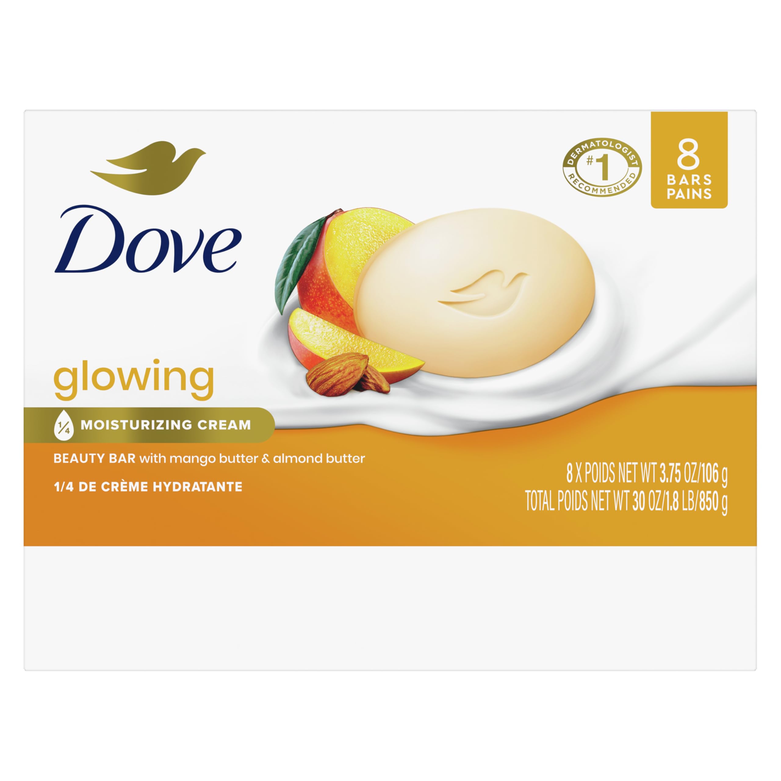 Foto 3 pulgar | Mantequillas Brillantes De Mango Y Almendras Soap Dove Beauty Bar  110 G  8 Unidades - Venta Internacional.