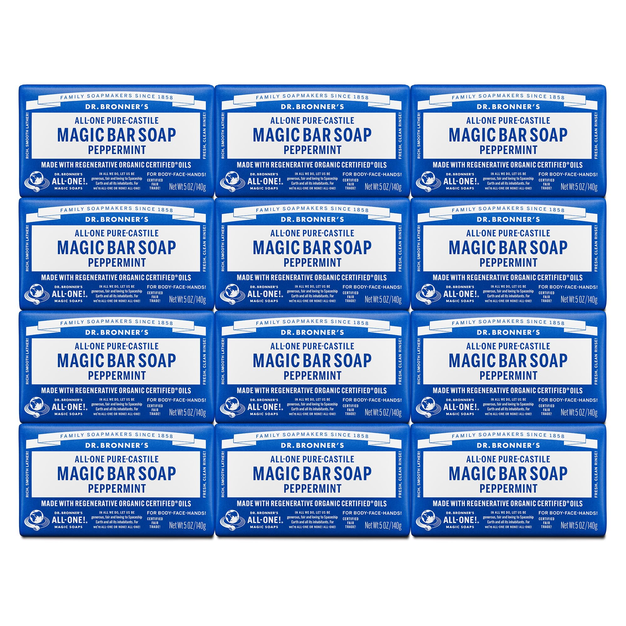 Jabón En Barra Dr. Bronner's Pure-castile Magic (menta) 150 Ml X 12 - Venta Internacional.