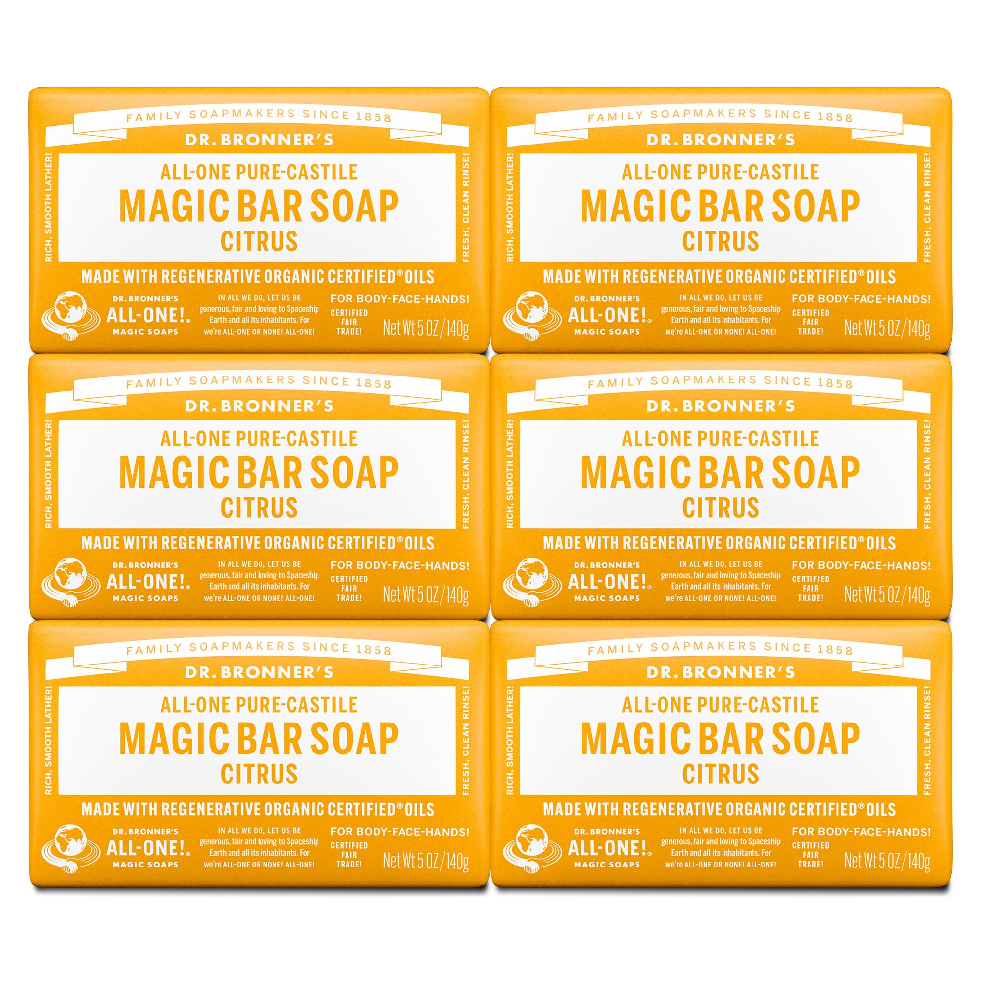 Foto 1 | Jabón En Barra Dr. Bronner's Pure-castile Magic Citrus De 150 Ml  Paquete De 6 - Venta Internacional.