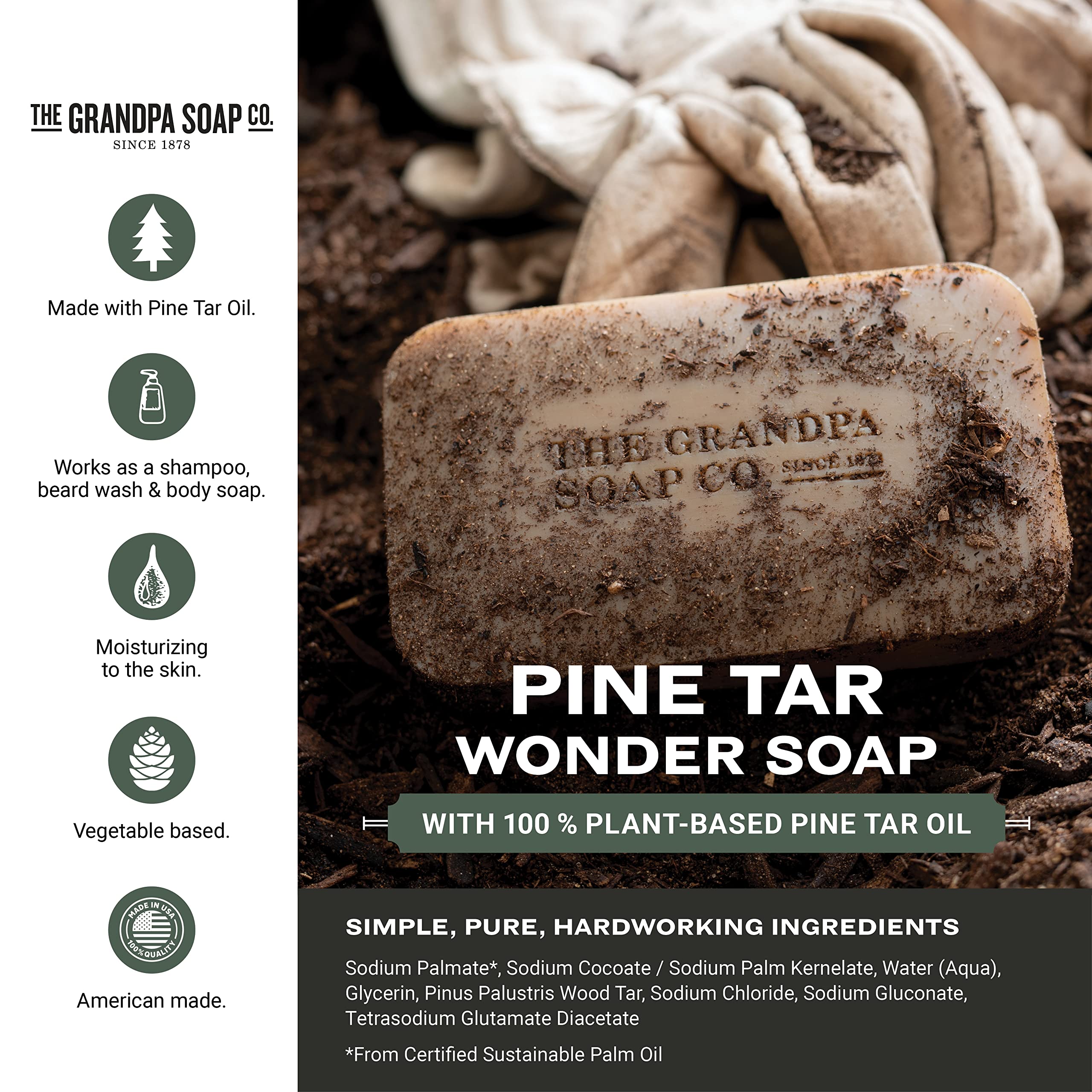 Foto 2 | Jabón En Barra The Grandpa Soap Company Con Alquitrán De Pino  100% De Origen Vegetal - Venta Internacional.