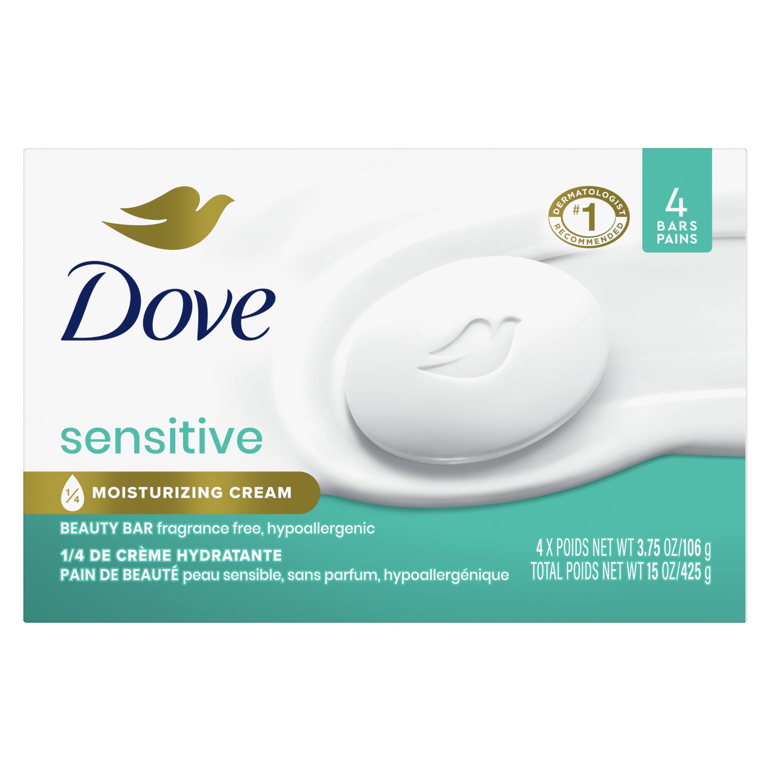 Jabón En Barra De Belleza Dove Sensitive Skin  4 Barras  111 Ml  Sin Fragancia - Venta Internacional.