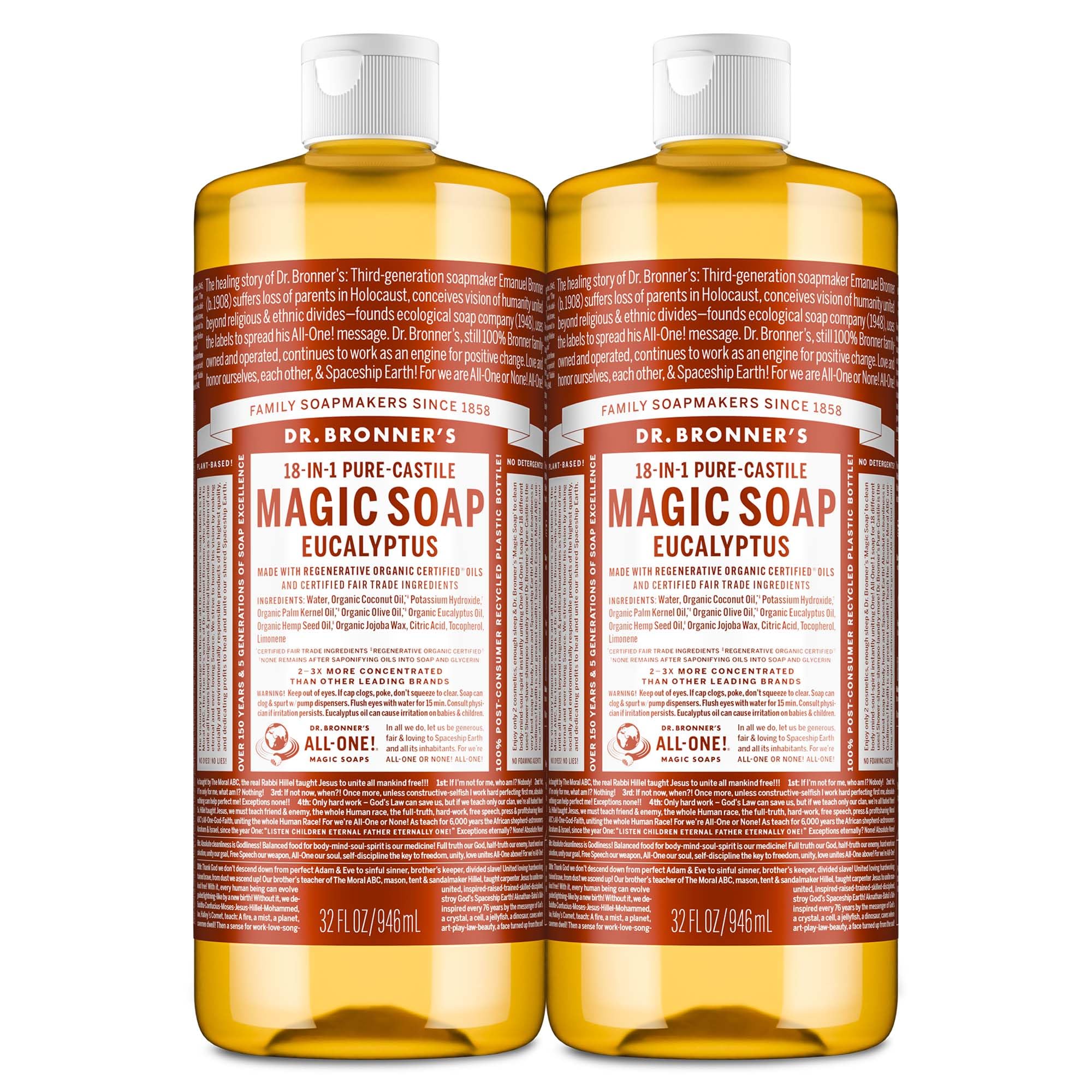 Jabón Líquido Dr. Bronner's Magic Soap Eucalipto 2 Frascos de 946 ml C/U - Venta Internacional