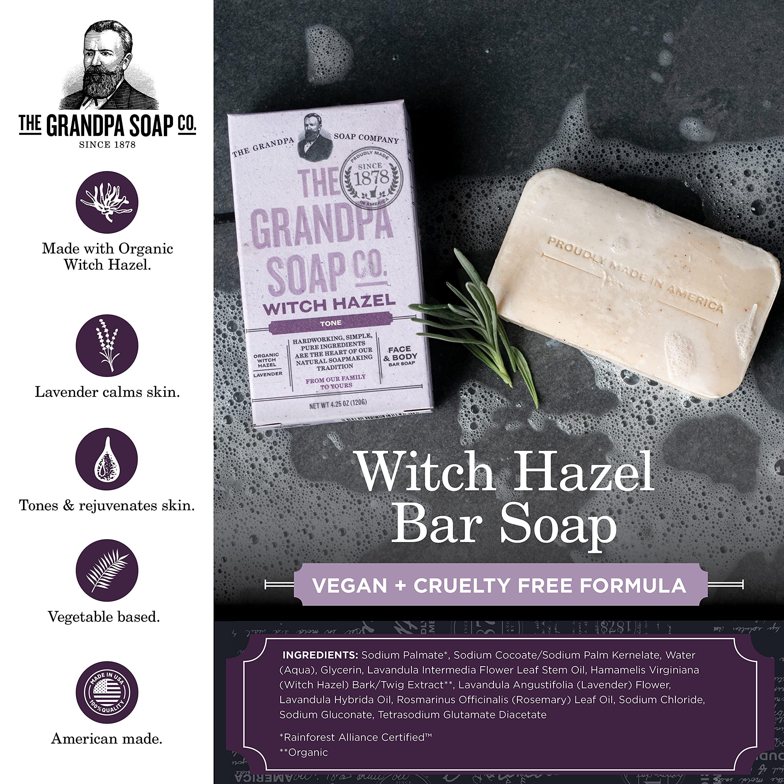 Foto 2 | Barra De Jabón The Grandpa Soap Company Witch Hazel - Venta Internacional.