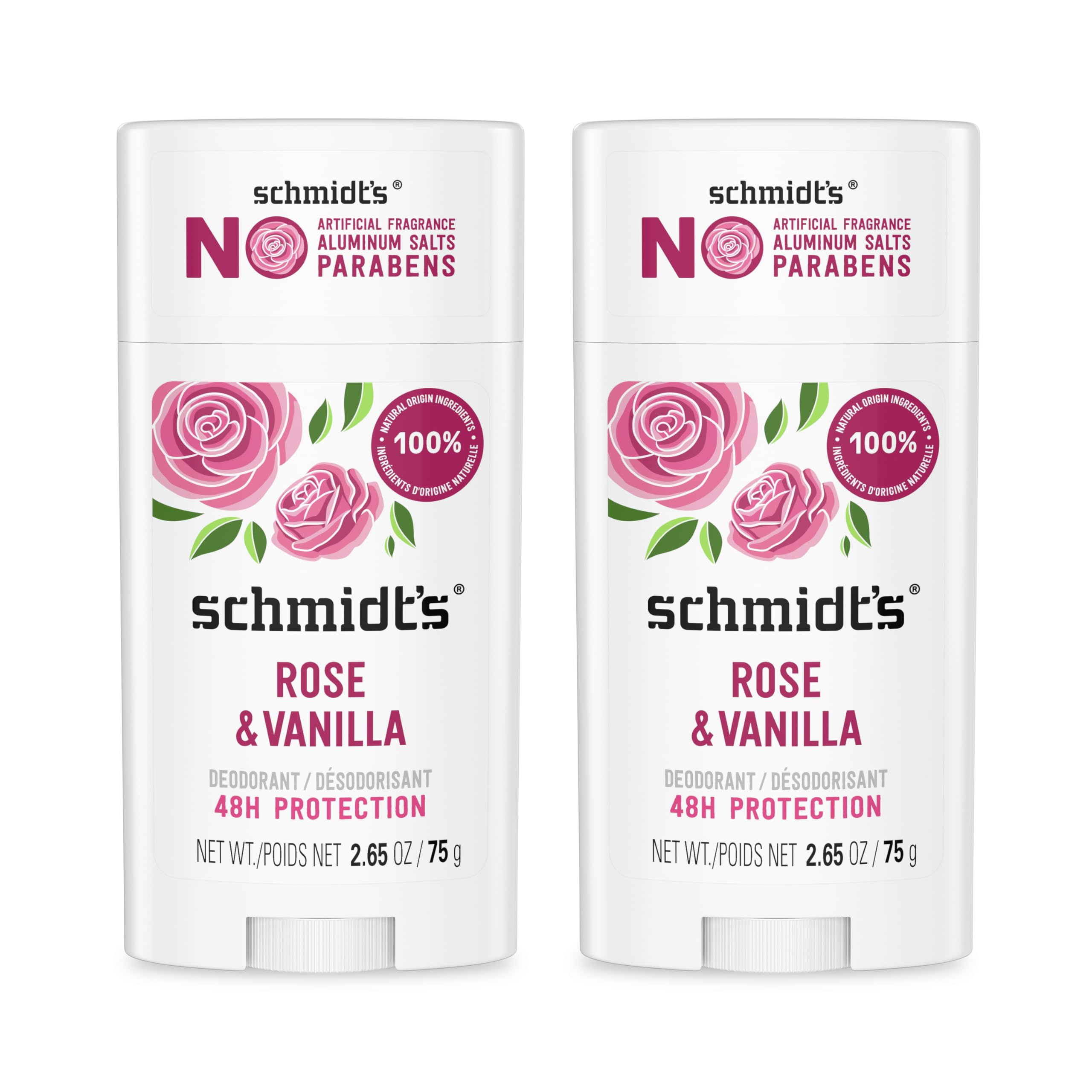 Desodorante Schmidt's Rose & Vanilla  75 Ml  Protección 24 Horas  Paquete De 2 - Venta Internacional.