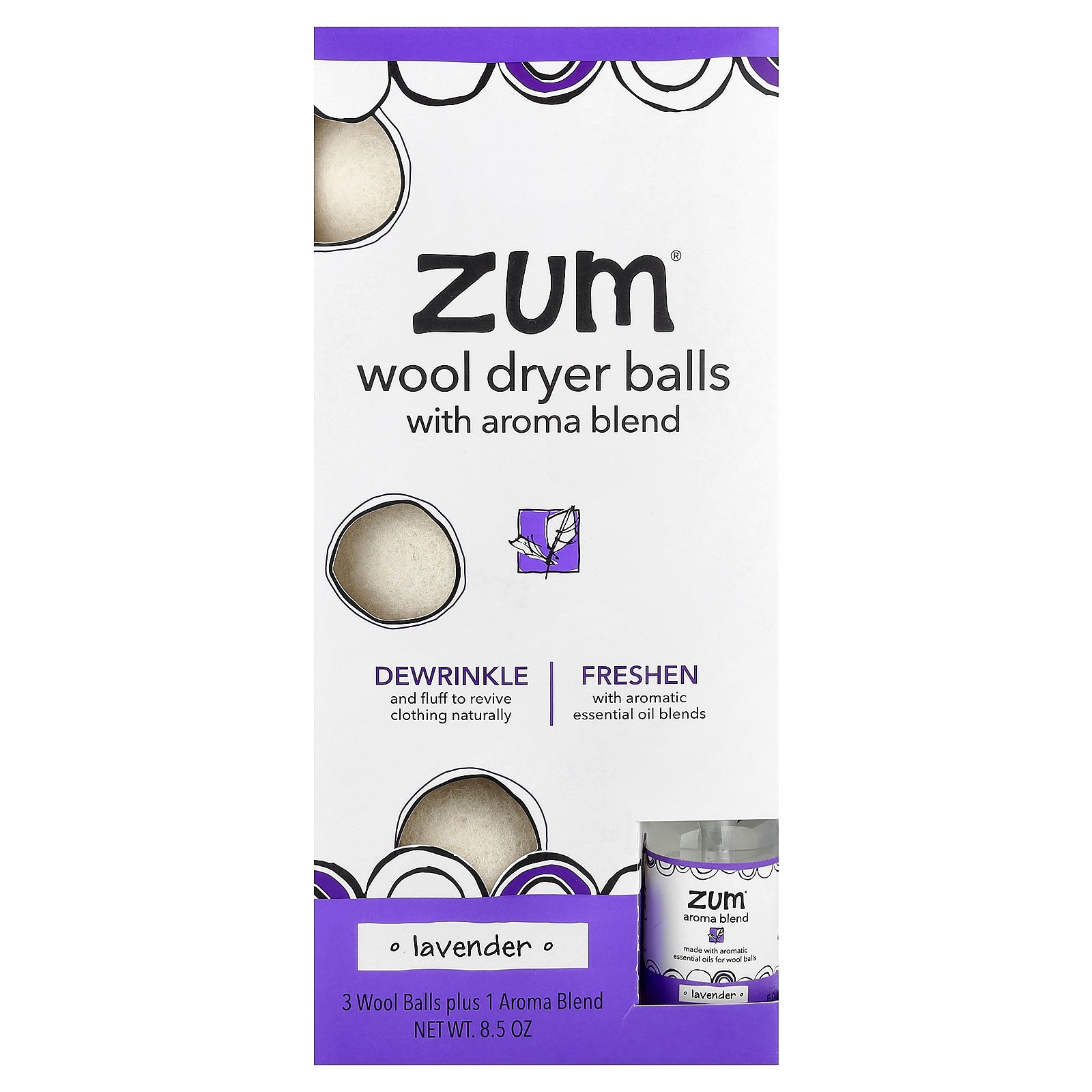 Bolas Secadoras De Lana Zum Con Mezcla Aromática De Lavanda  250 Ml  3 Bolas - Venta Internacional.