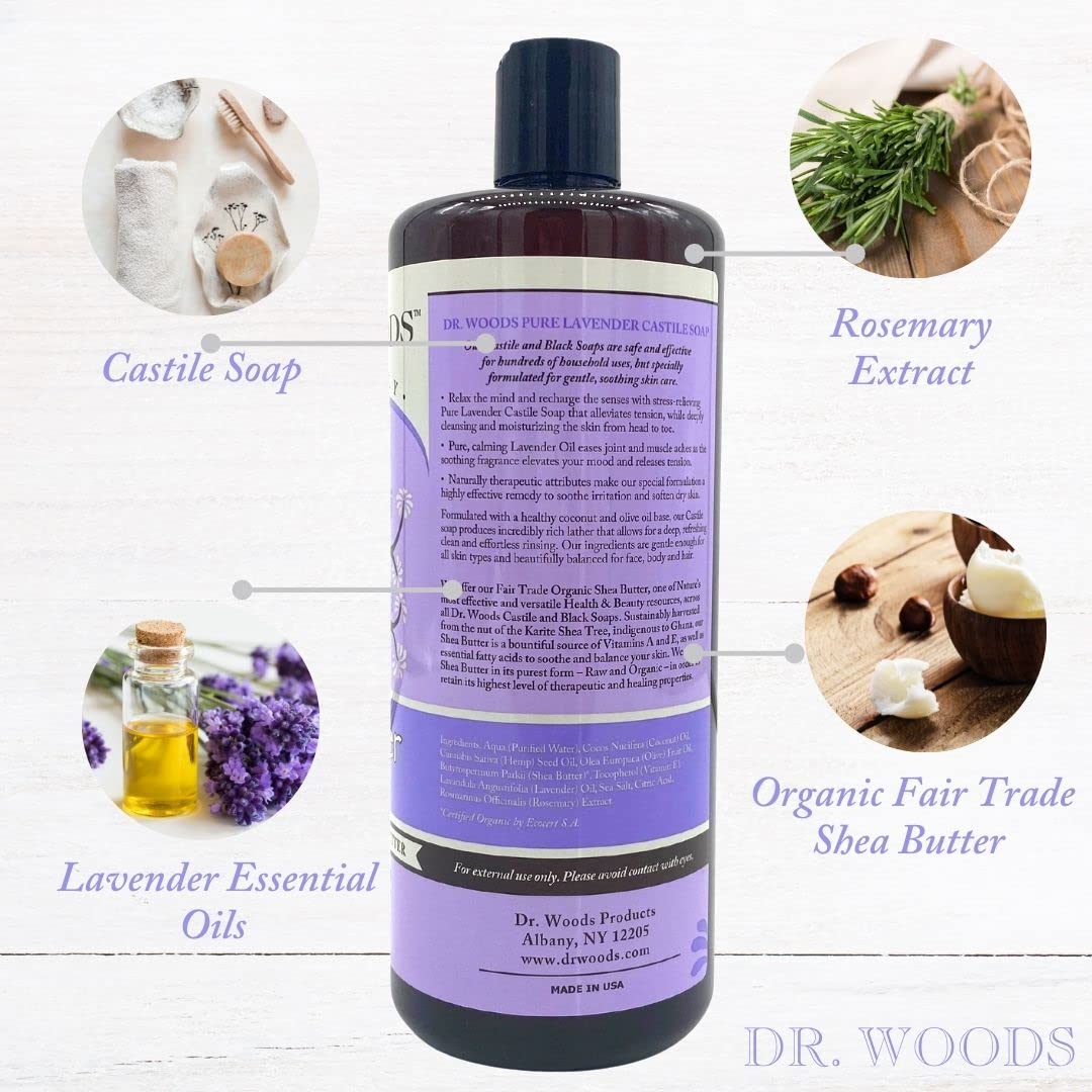 Foto 5 pulgar | Jabón Dr. Woods Pure Lavender Castile 946 Ml Con Karité Orgánico - Venta Internacional.