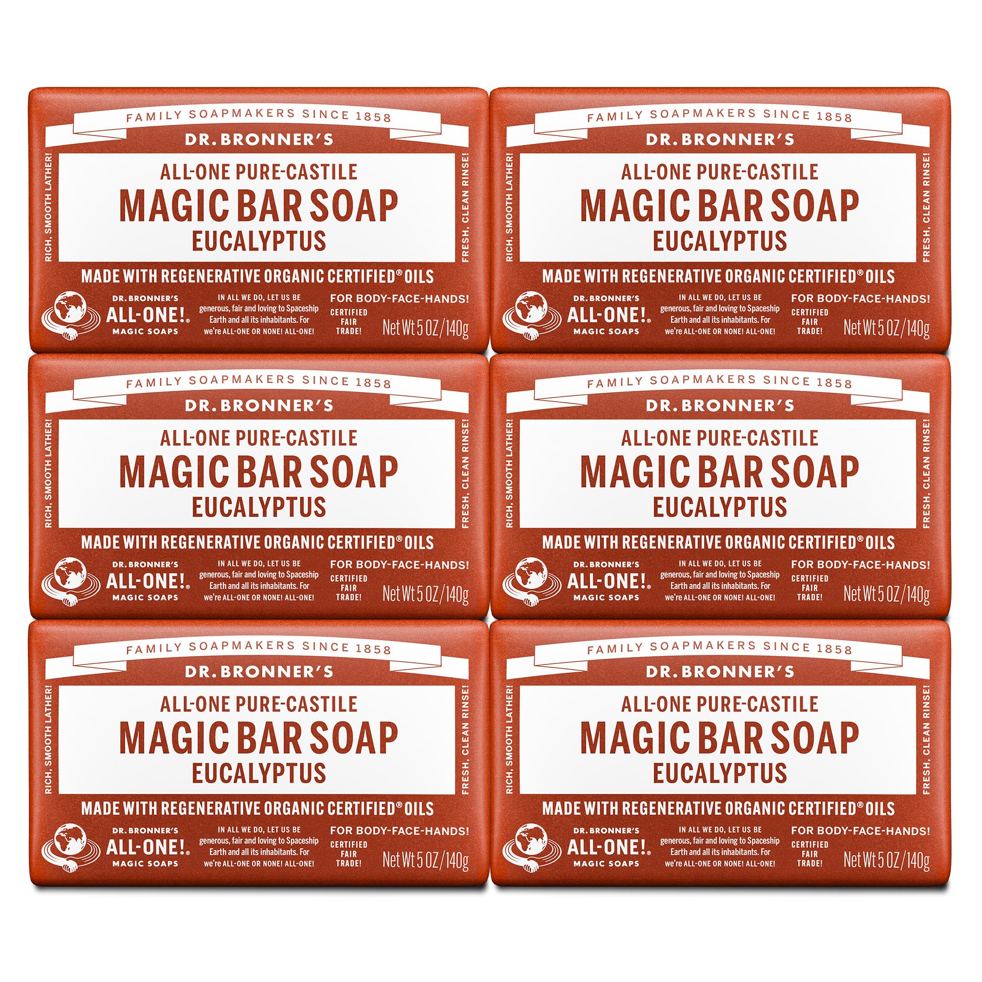Jabón En Barra Dr. Bronner's Pure-castile Magic Eucalyptus  150 Ml  Paquete De 6 - Venta Internacional.