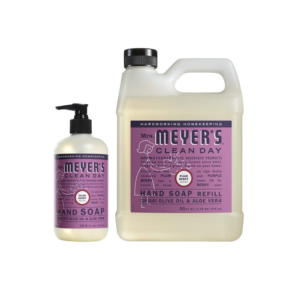Jabón De Manos Mrs. Meyer's Liquid Plum Berry 975 Ml + 385 Ml 2 Unidades - Venta Internacional.