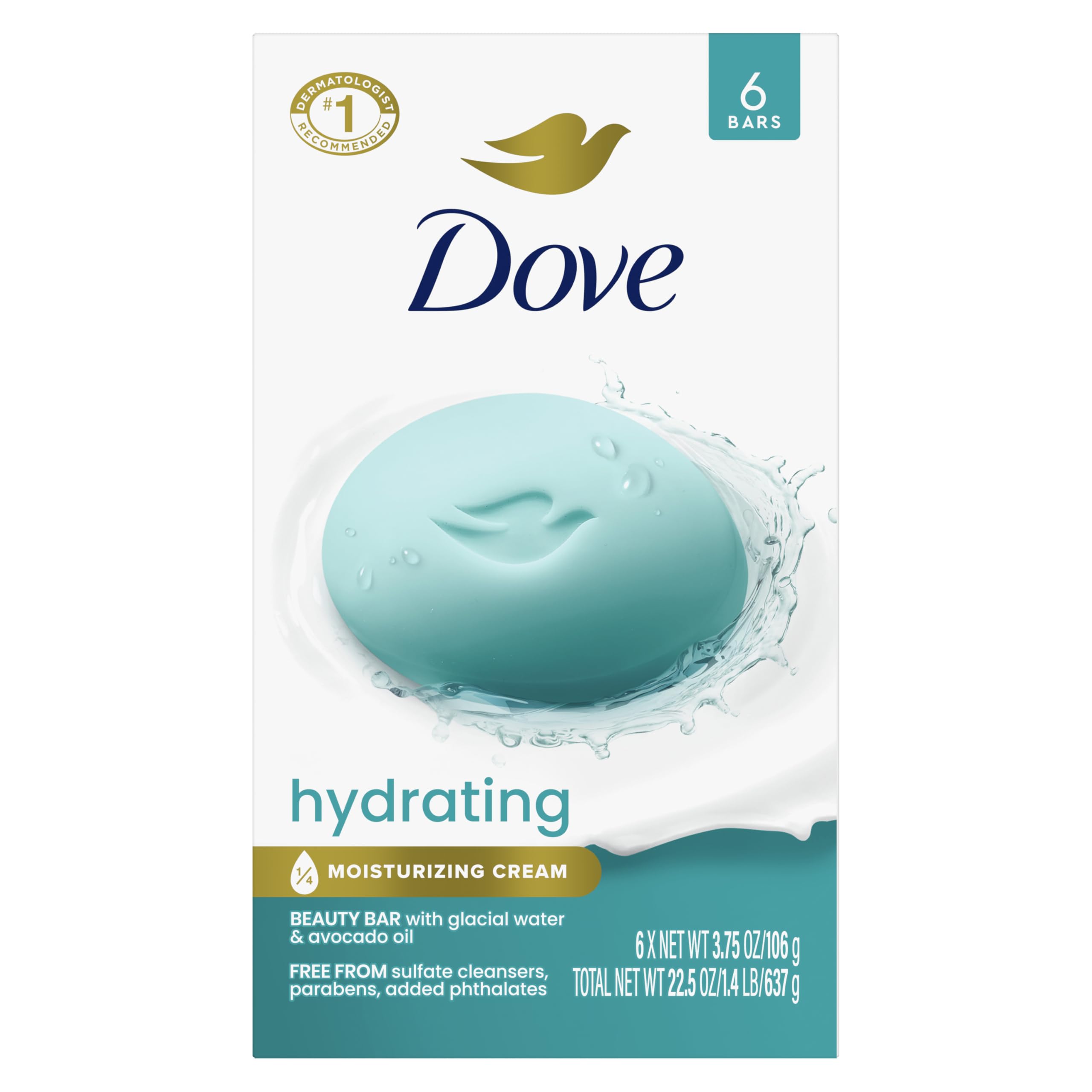 Beauty Bar Dove Hydrating Con Agua Glacial Y Aceite De Aguacate 110 G - Venta Internacional.
