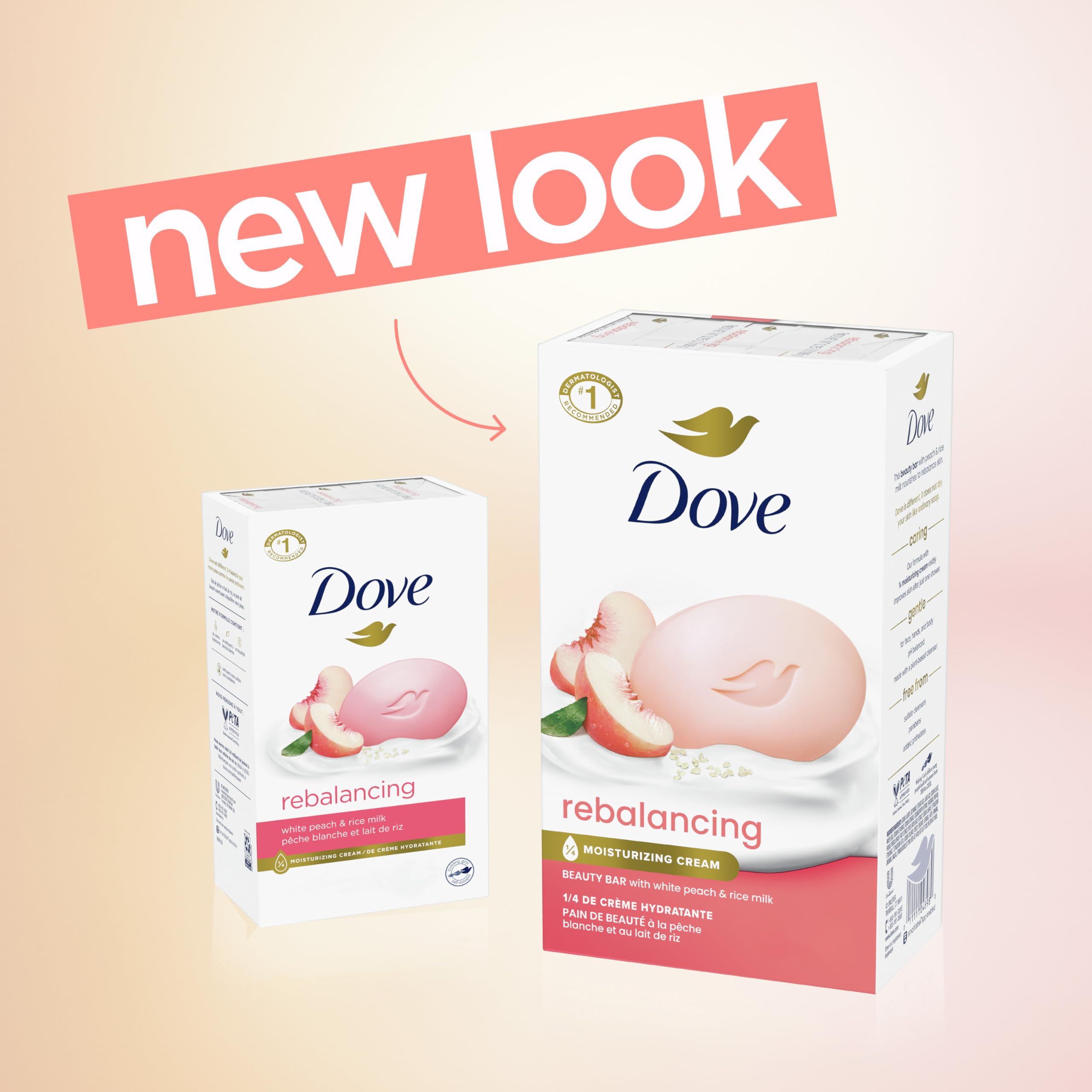 Foto 3 pulgar | Barra De Belleza Soap Dove  Reequilibrante  Melocotón Blanco Y Leche De Arroz  110 G  6 Unidades - Venta Internacional.