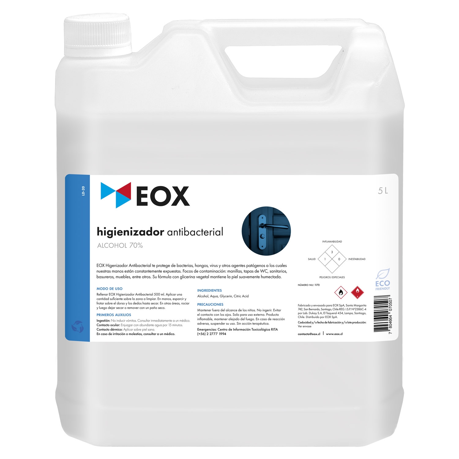 Foto 2 pulgar | Desinfectante Con Alcohol Antibacteriano Para Manos Y Superficies, 5 Litros - Venta Internacional.