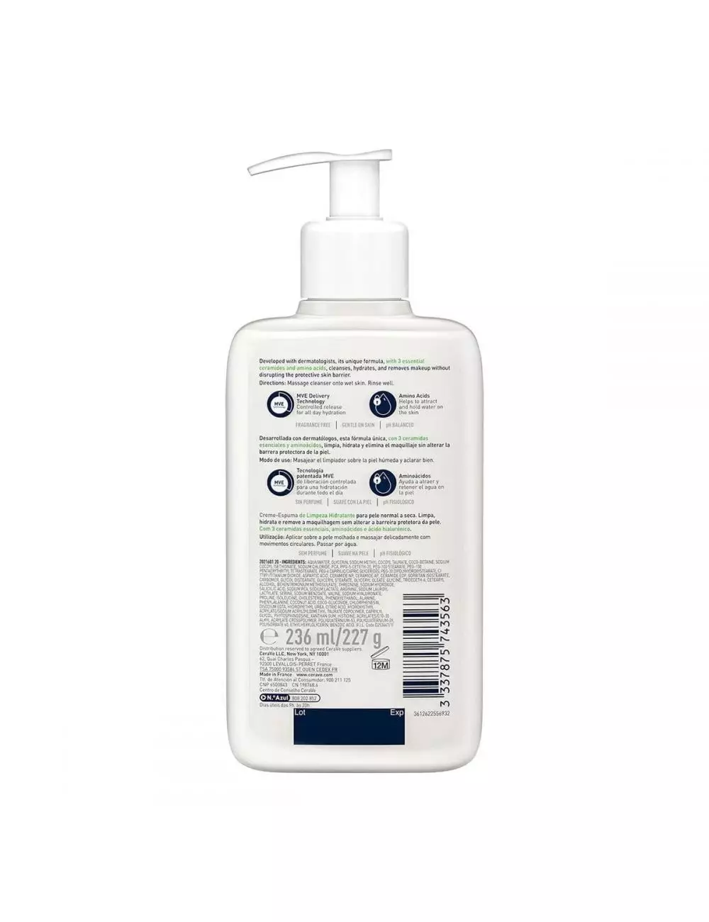 Foto 3 | Crema Espuma Cerave Limpiadora Hidratante 236 ml