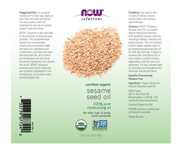 Foto 2 | Aceite Hidratante Now Solutions De Semillas De Sésamo Orgánico 240 Ml - Venta Internacional.