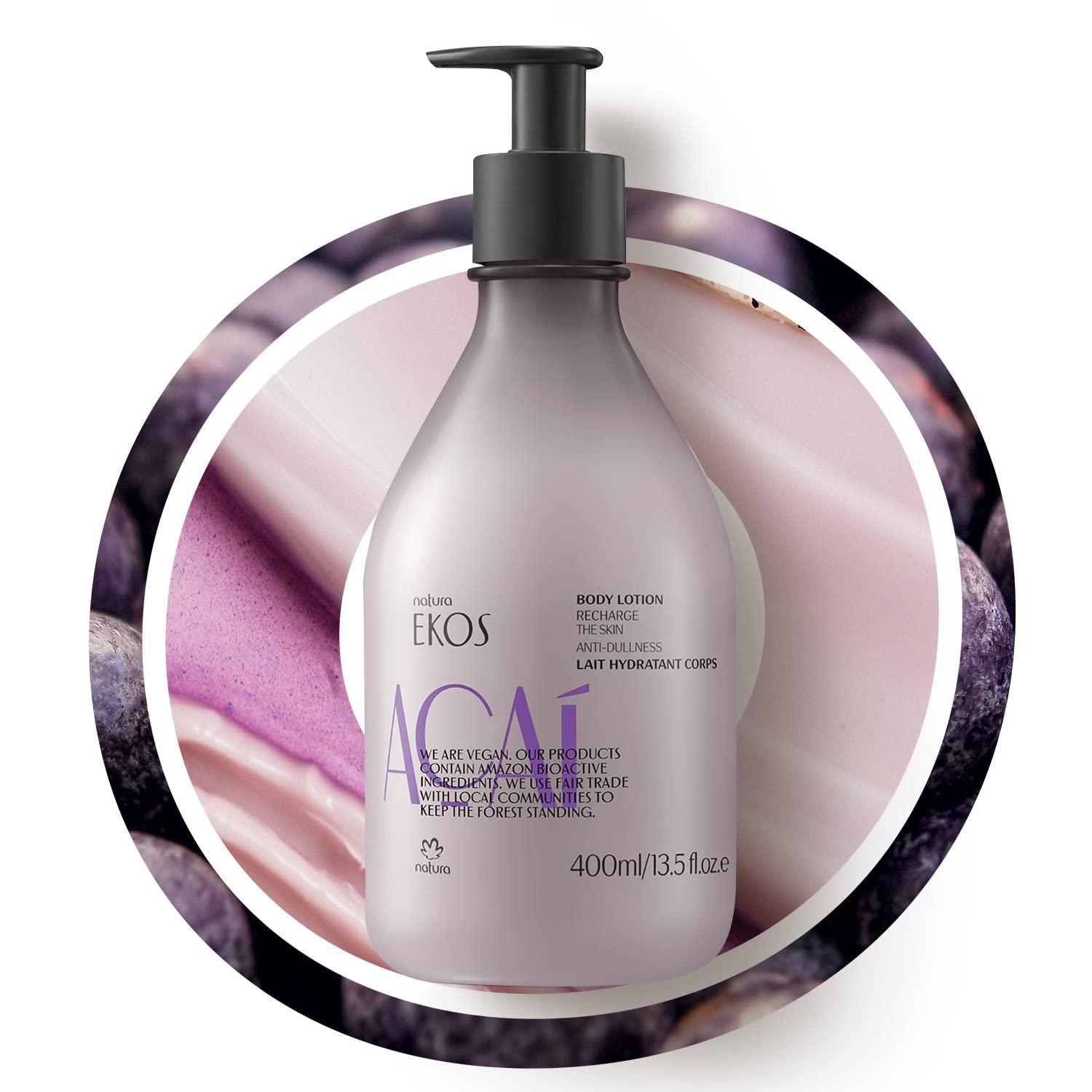 Loción Corporal Natura Ekos Açaí Revitalizante 400 Ml 24h Para Piel Suave - Venta Internacional.