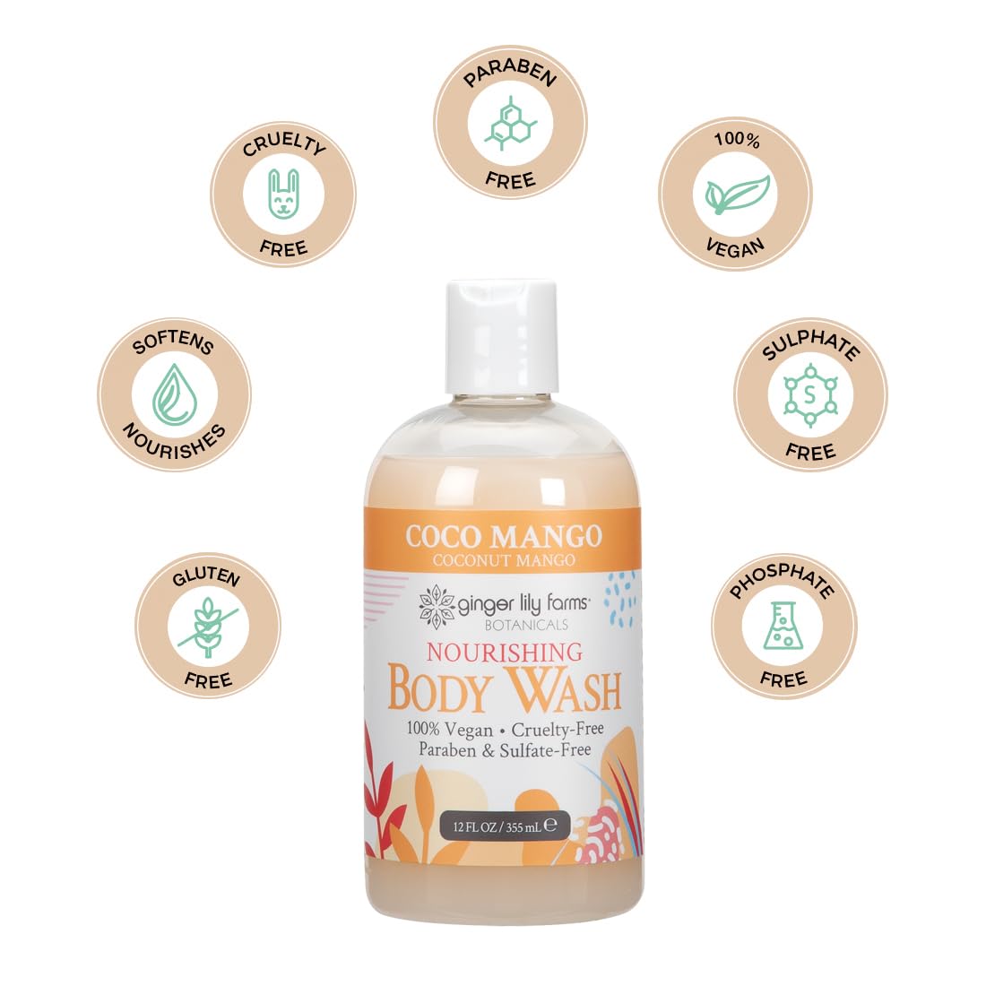 Foto 5 pulgar | Gel De Baño Ginger Lily Farms Botanicals Coco Mango 360ml - Venta Internacional.