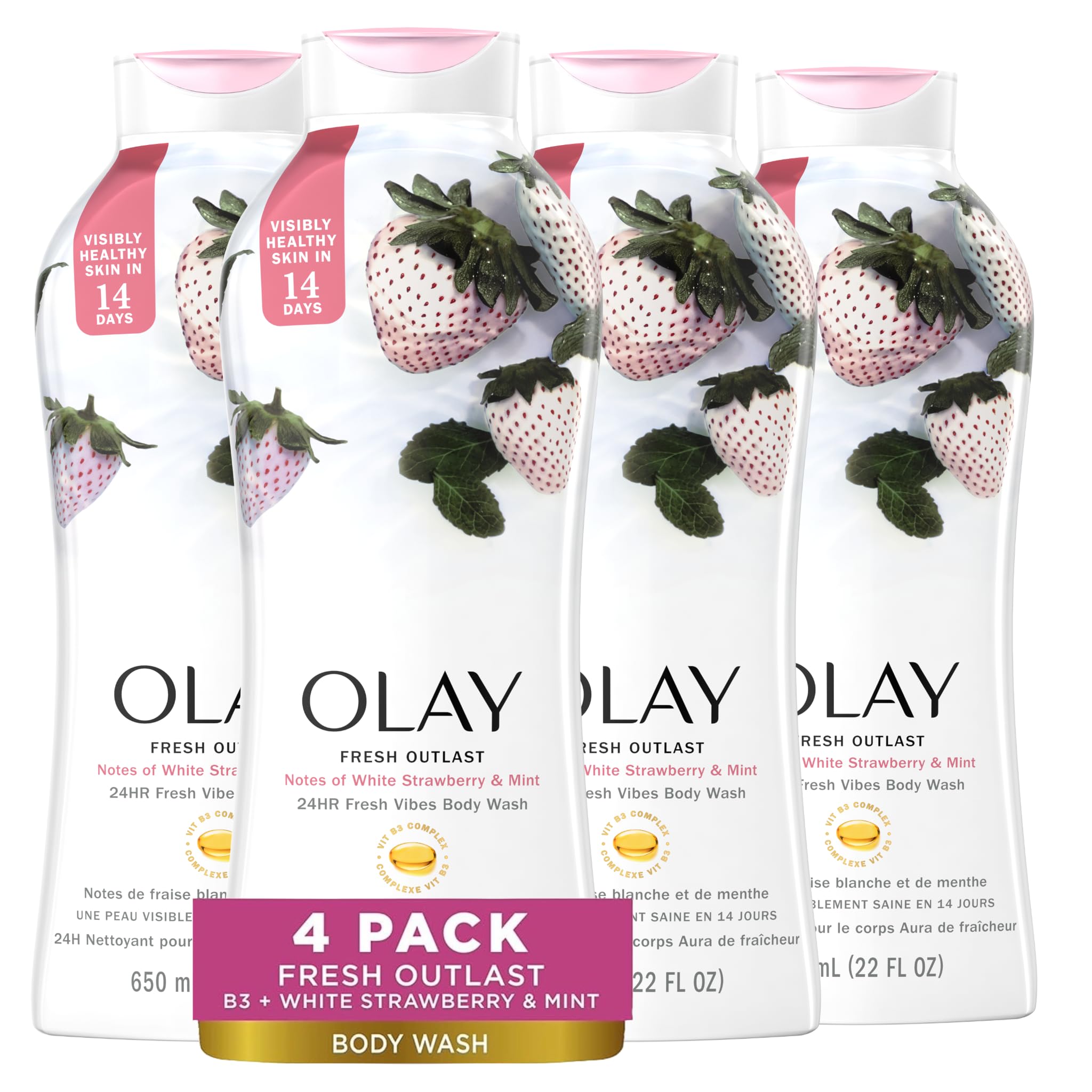 Gel De Baño Olay Fresh Outlast White Fresa Y Menta, 650 Ml X 4 - Venta Internacional.