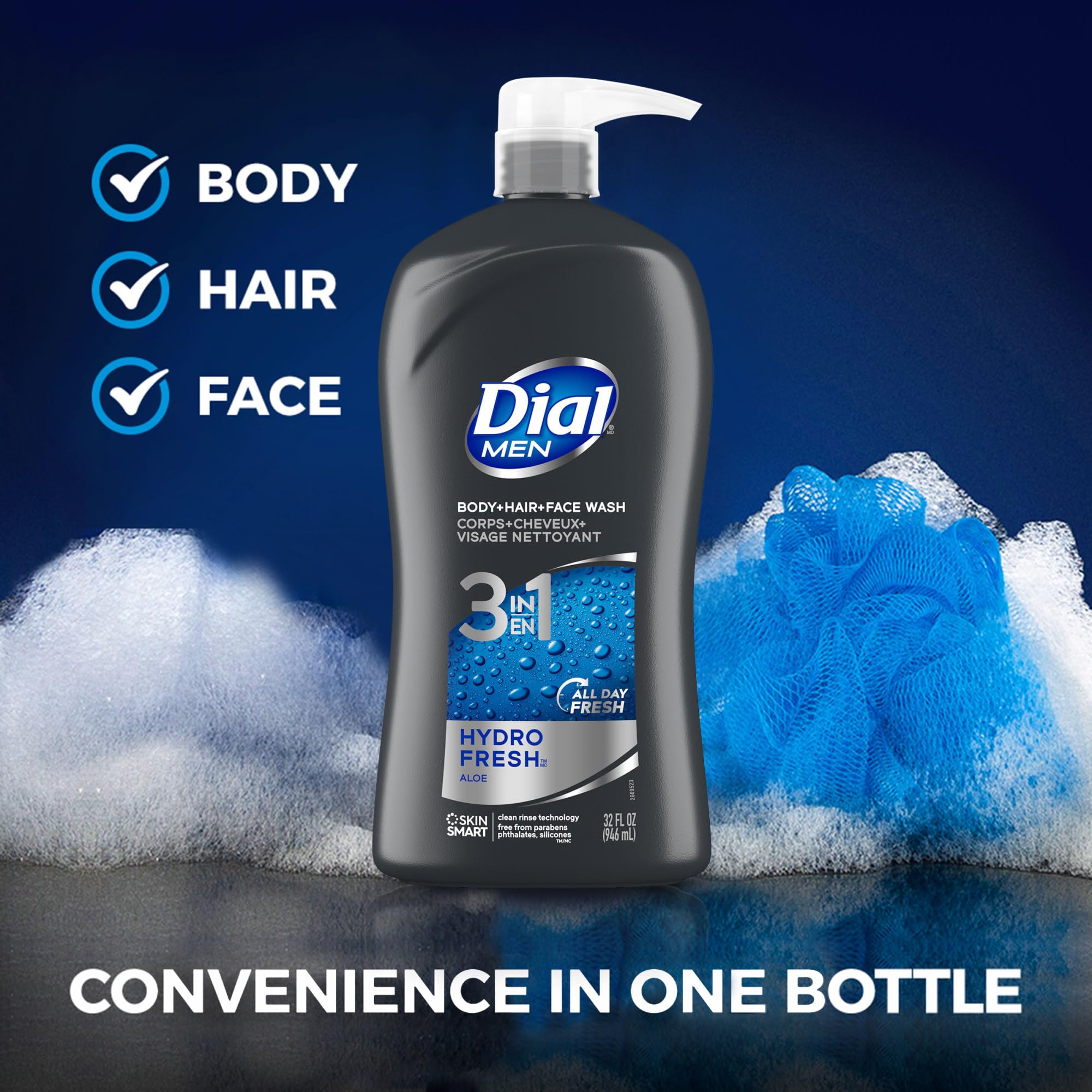 Foto 4 pulgar | Gel De Baño Para Cuerpo, Cabello Y Rostro Dial Men Hydro Fresh 946ml - Venta Internacional.