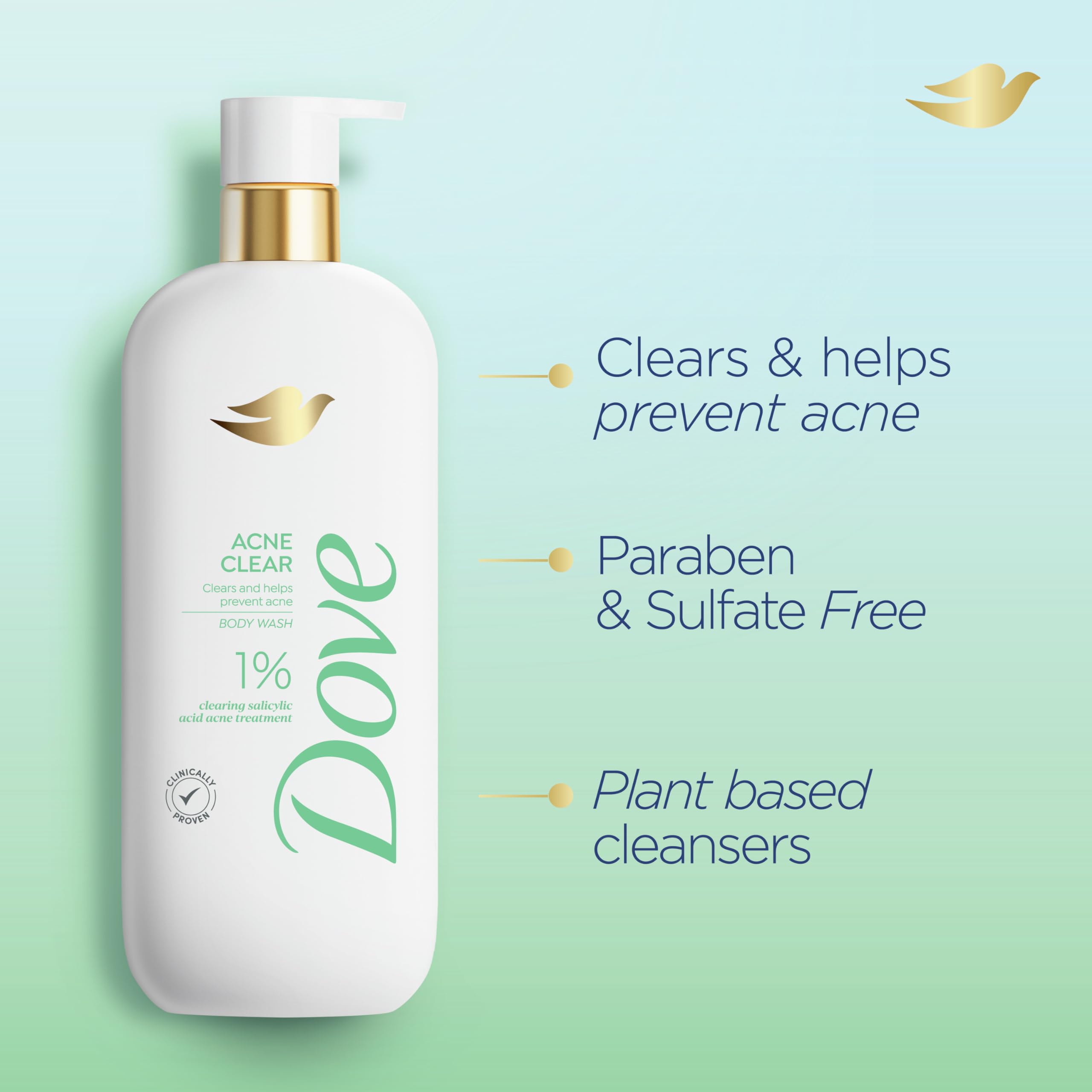 Foto 2 | Gel De Baño Dove Acne Clear Con 1% De Ácido Salicílico, 550 Ml - Venta Internacional.