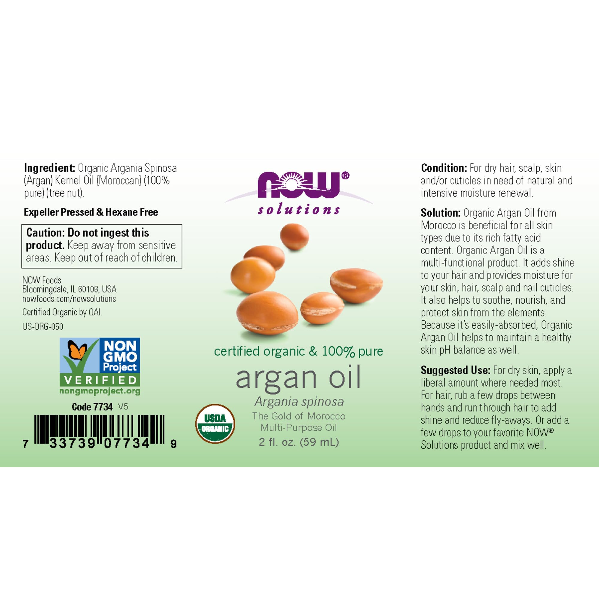 Foto 2 | Aceite De Argán Now Foods Solutions, 60 Ml, Certificado Orgánico, 100% Puro - Venta Internacional.