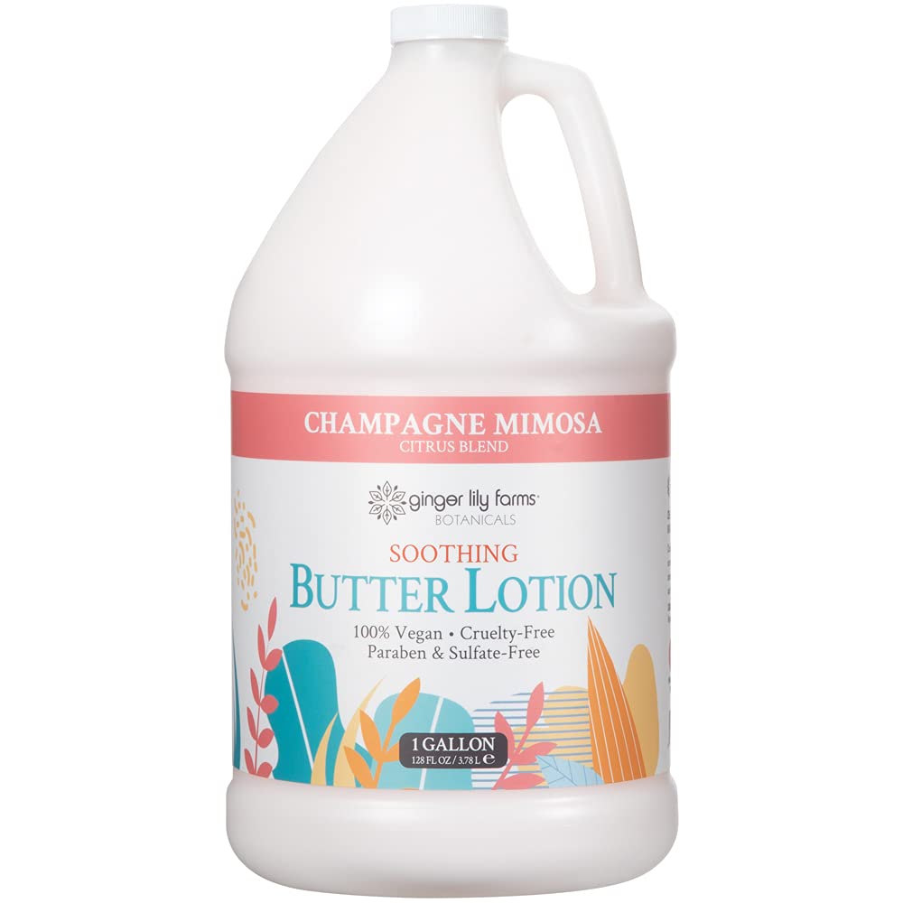 Loción Ginger Lily Farms, Mantequilla Calmante, Champán Y Mimosa, 1 Litro - Venta Internacional.