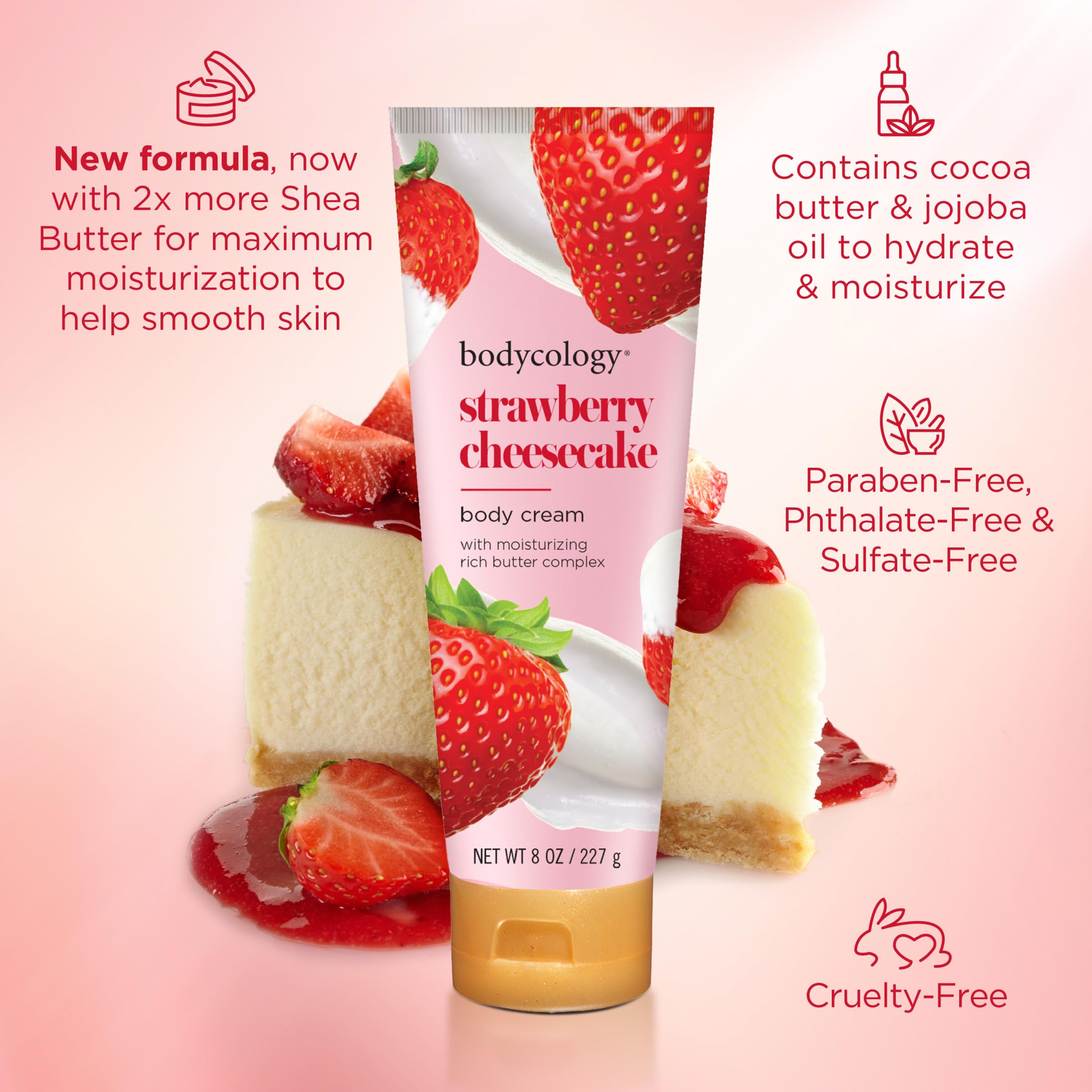 Foto 5 pulgar | Crema Corporal Bodycology Tarta De Queso Con Manteca De Karité Y Fresa 240 Ml - Venta Internacional.