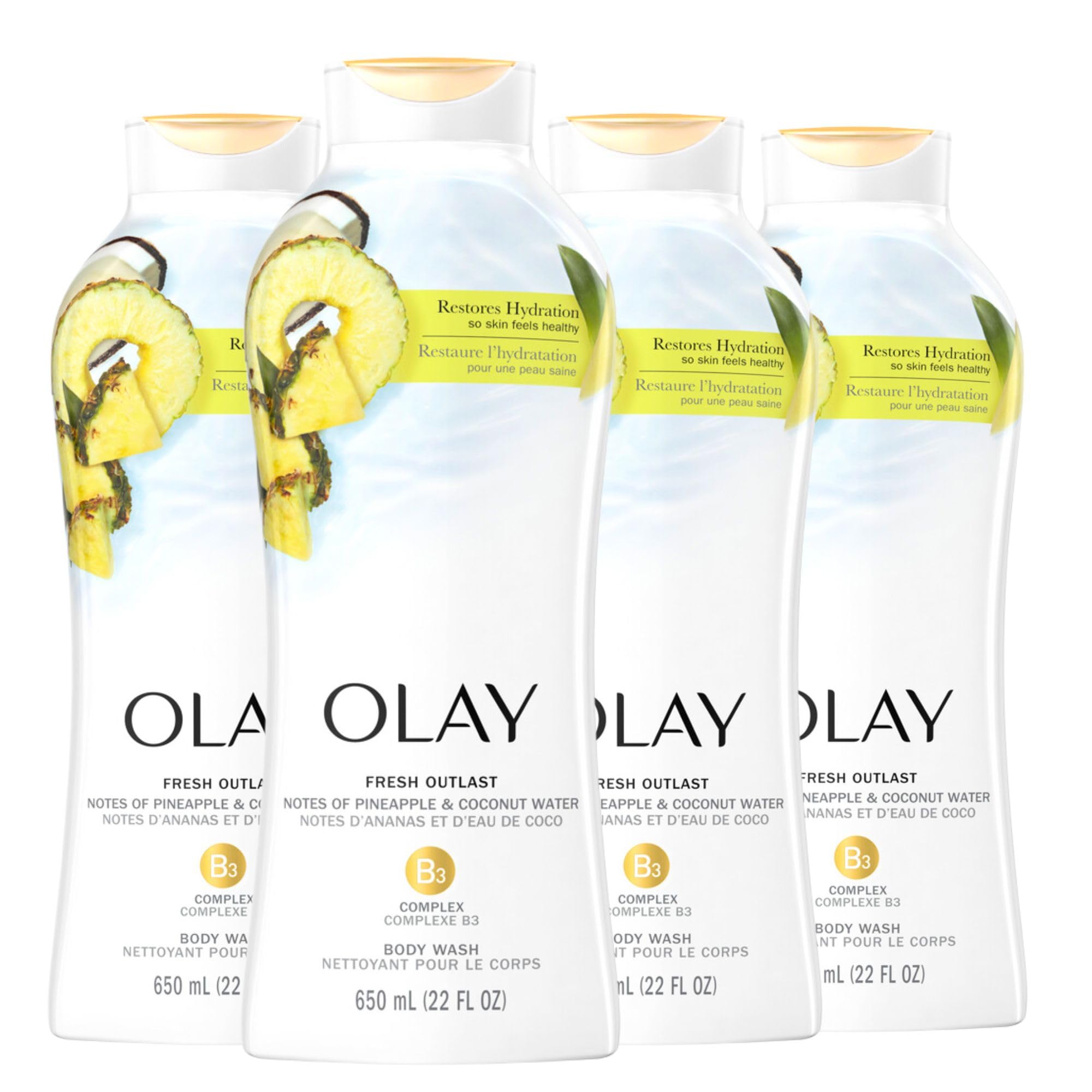 Gel De Baño Olay Fresh Outlast, Rejuvenecedor, Piña Y Coco, 650 Ml X 4 - Venta Internacional.