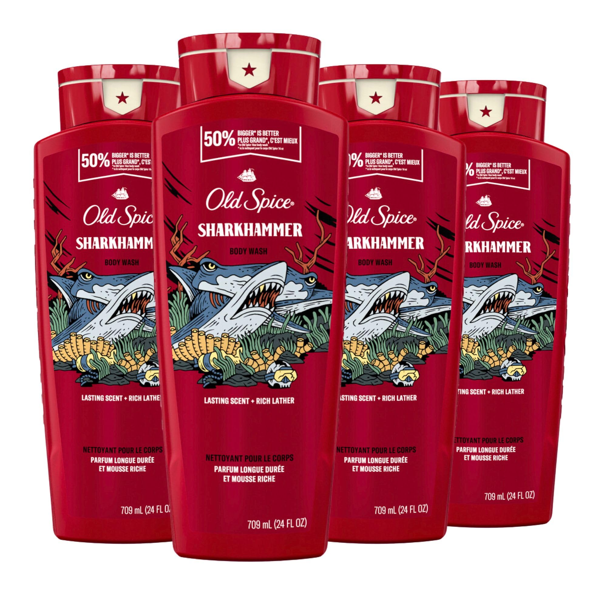 Foto 2 pulgar | Gel De Baño Old Spice Sharkhammer Para Hombre, 720 Ml (paquete De 4) - Venta Internacional.