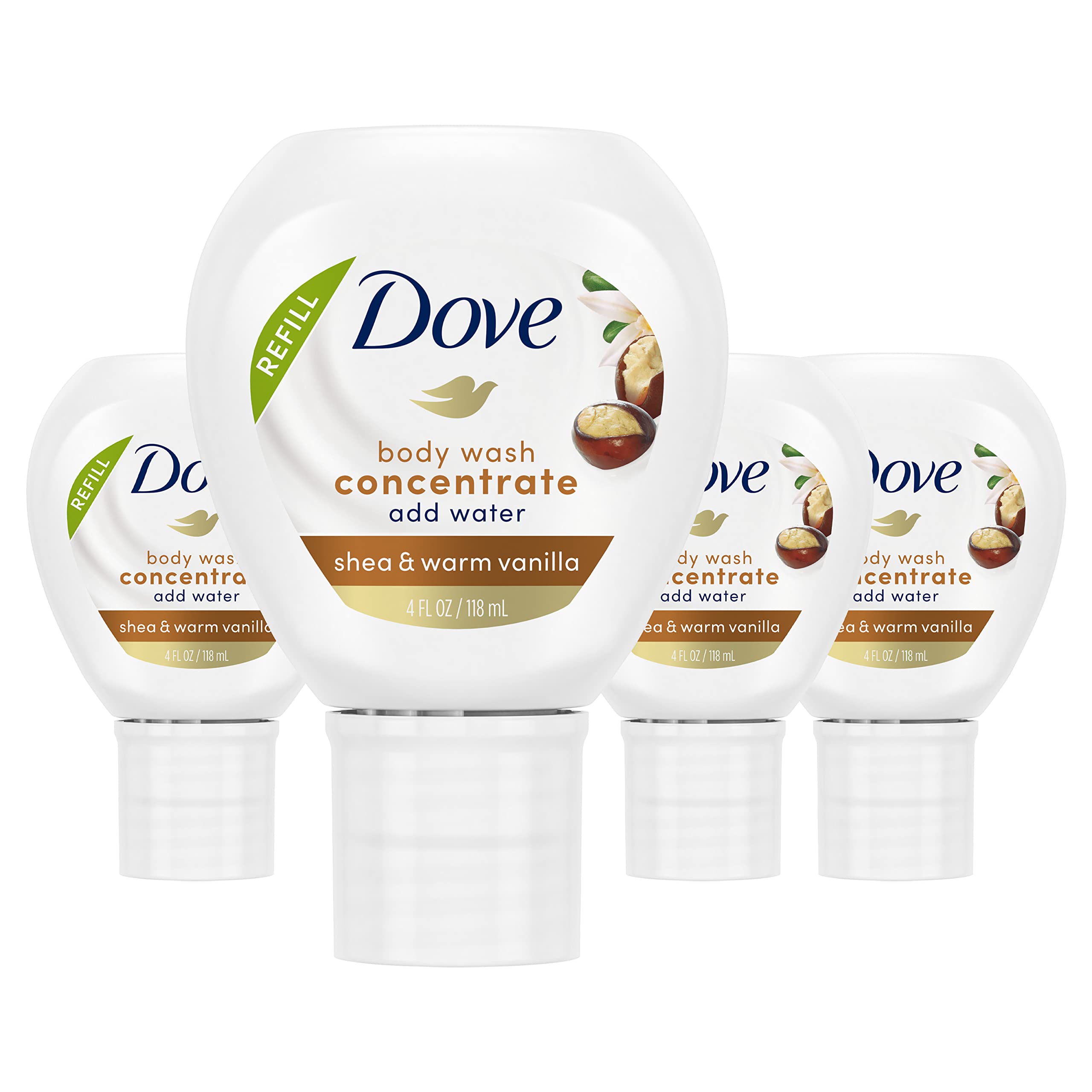 Body Wash Dove Concentrate Refill, Karité Y Vainilla Caliente, 4 X 120 Ml - Venta Internacional.
