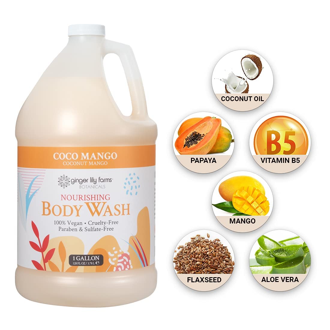 Foto 6 pulgar | Gel De Baño Ginger Lily Farms, Nutritivo, Coco Y Mango, 3,8 Litros - Venta Internacional.