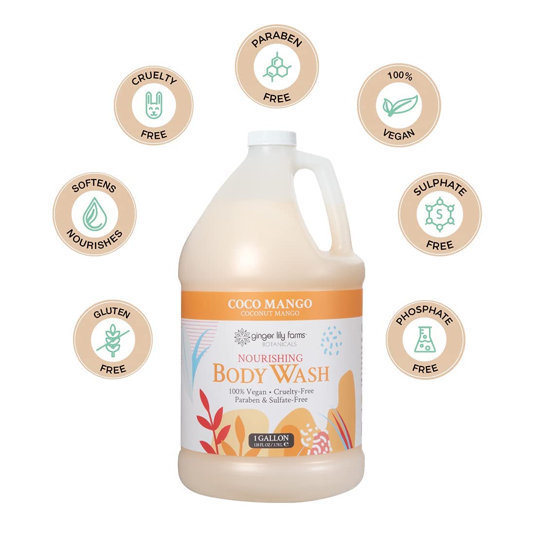 Foto 7 pulgar | Gel De Baño Ginger Lily Farms, Nutritivo, Coco Y Mango, 3,8 Litros - Venta Internacional.