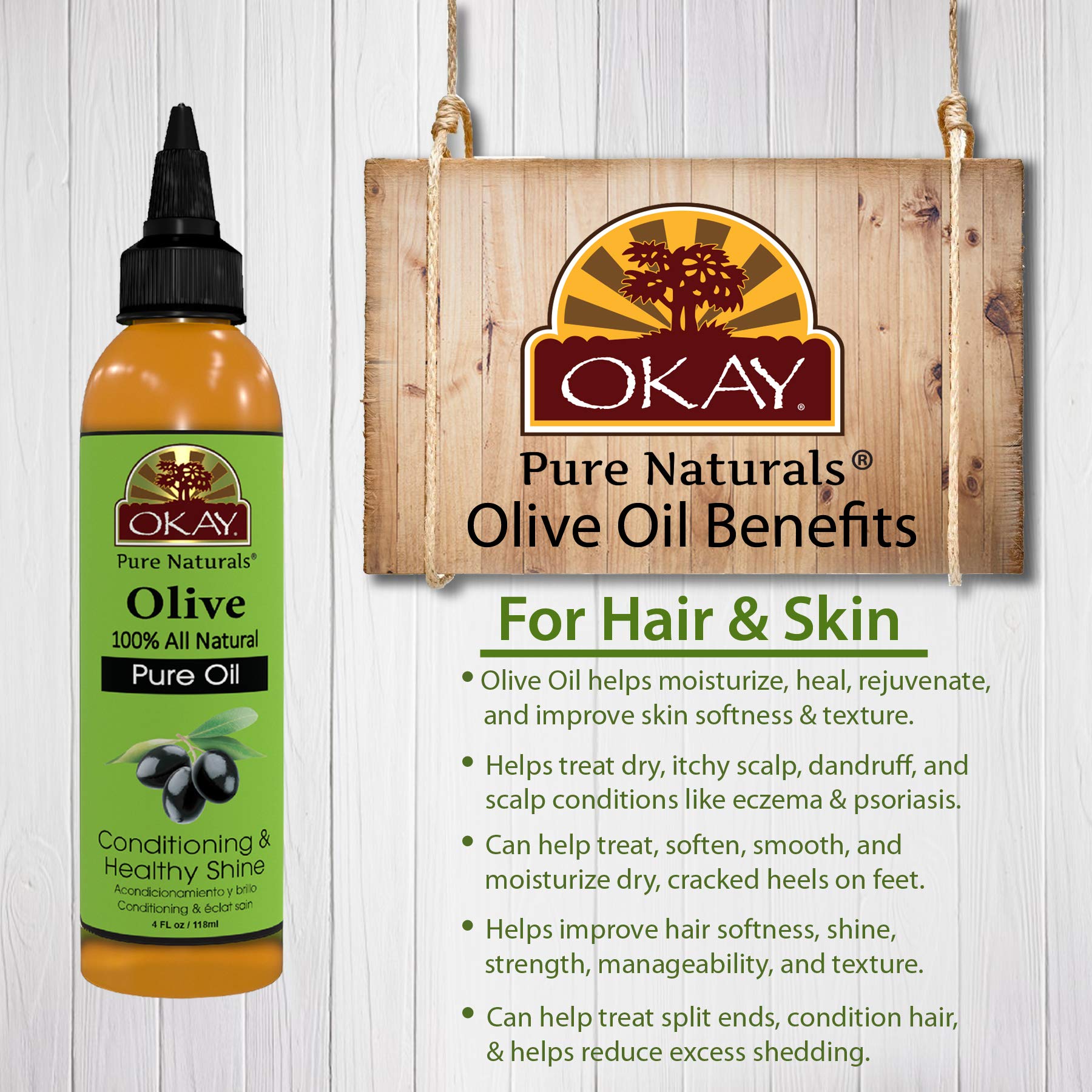 Foto 3 pulgar | Olive Oil Okay 100% Puro Para Piel Y Cabello, 118 Ml - Venta Internacional.