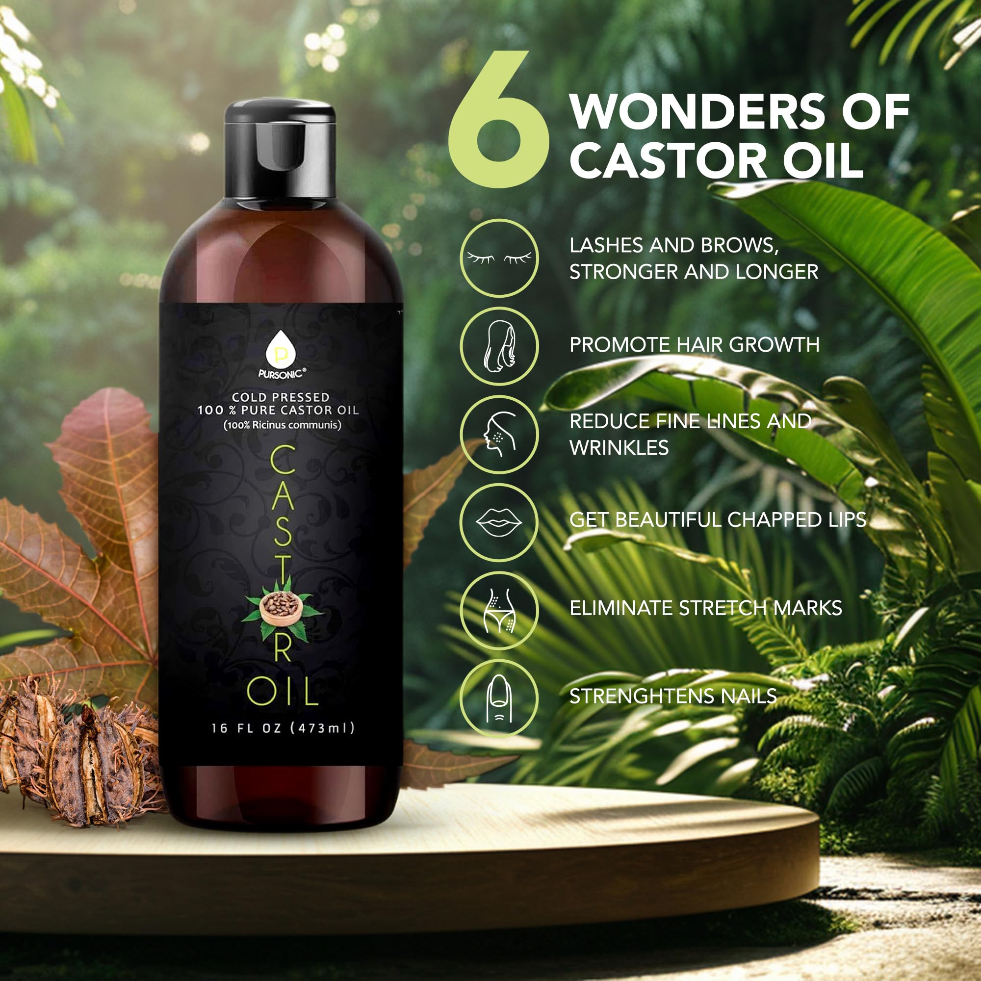 Foto 2 | Aceite De Ricino Pursonic Prensado En Frío, 100% Puro, 473 Ml, Para Piel Y Cabello - Venta Internacional.