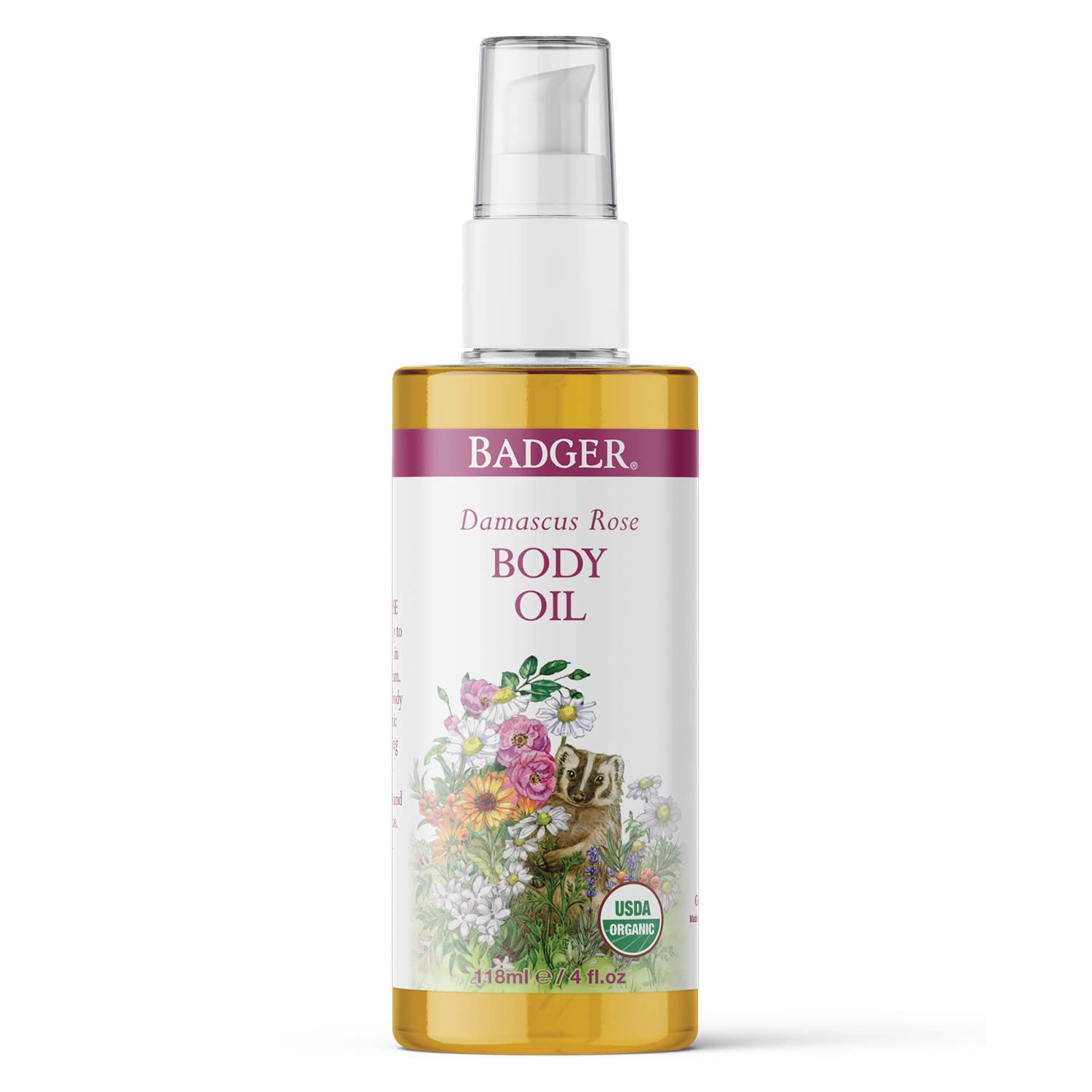 Aceite Corporal Badger Damascus Rose Certificado Como Orgánico, 120 Ml - Venta Internacional.
