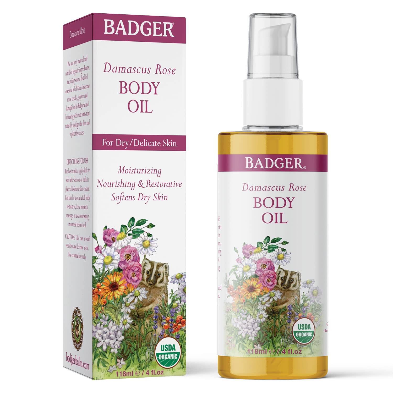 Foto 4 pulgar | Aceite Corporal Badger Damascus Rose Certificado Como Orgánico, 120 Ml - Venta Internacional.