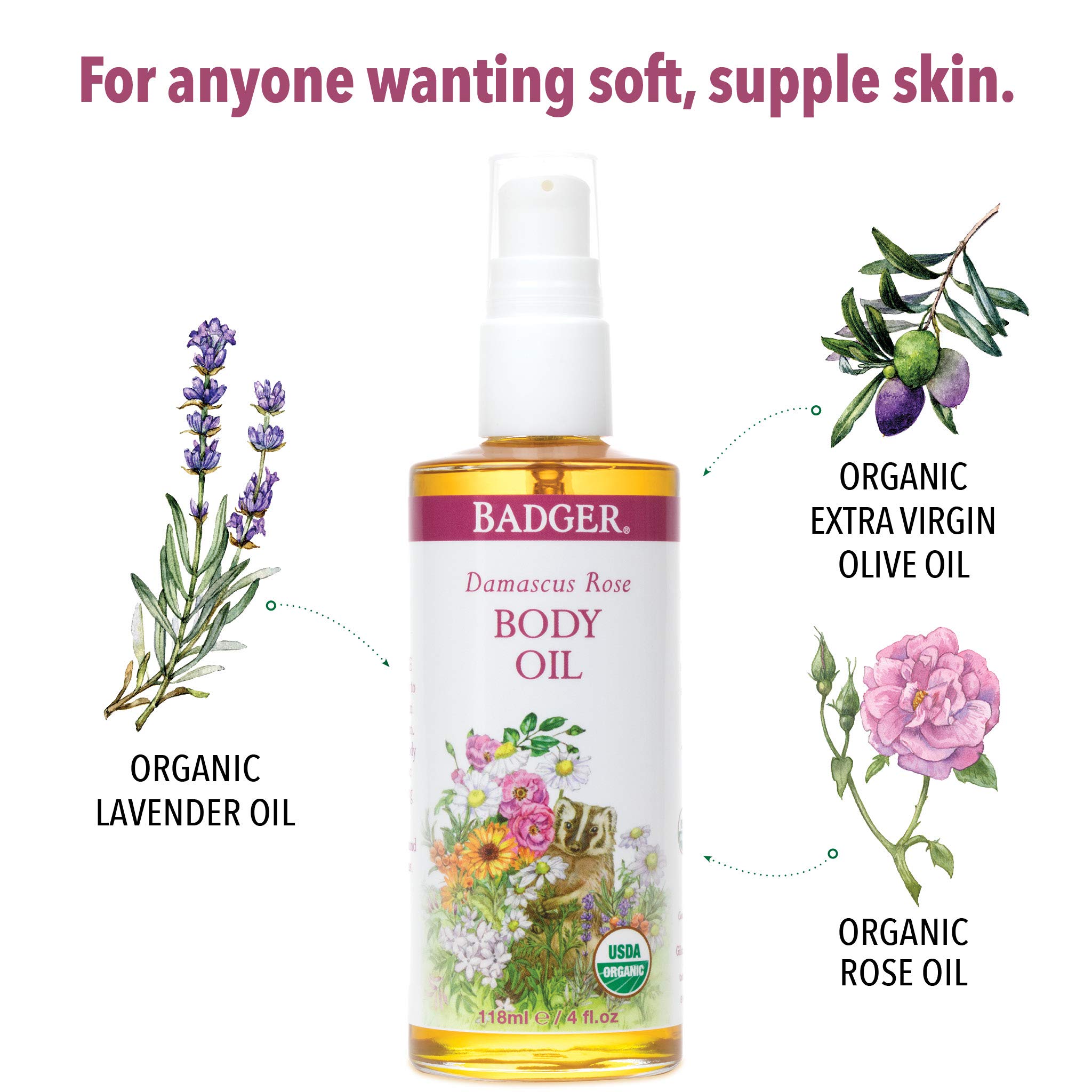 Foto 6 | Aceite Corporal Badger Damascus Rose Certificado Como Orgánico, 120 Ml - Venta Internacional.