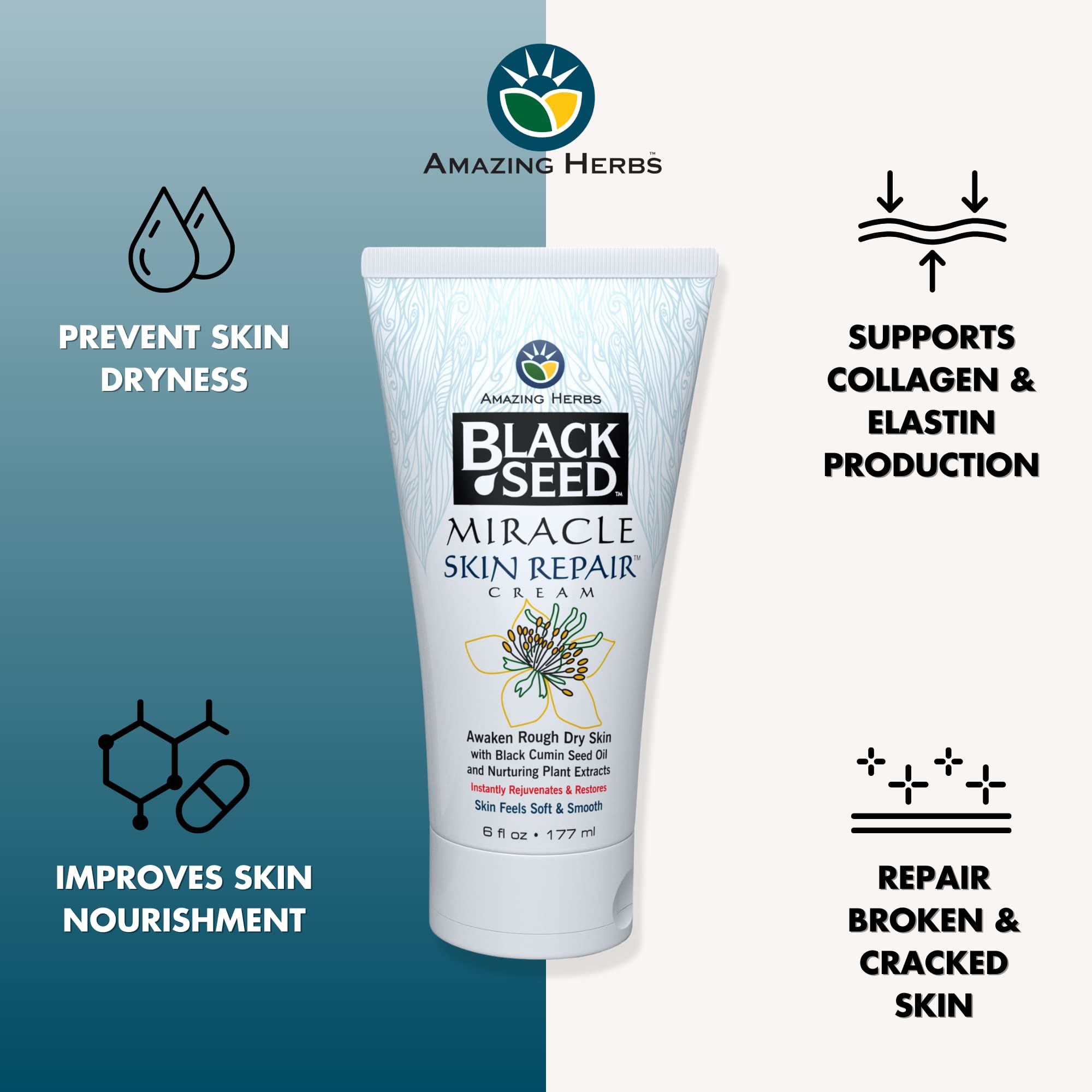 Foto 3 pulgar | Crema Reparadora Para La Piel Amazing Herbs Black Seed 180 Ml Con Vitamina E - Venta Internacional.