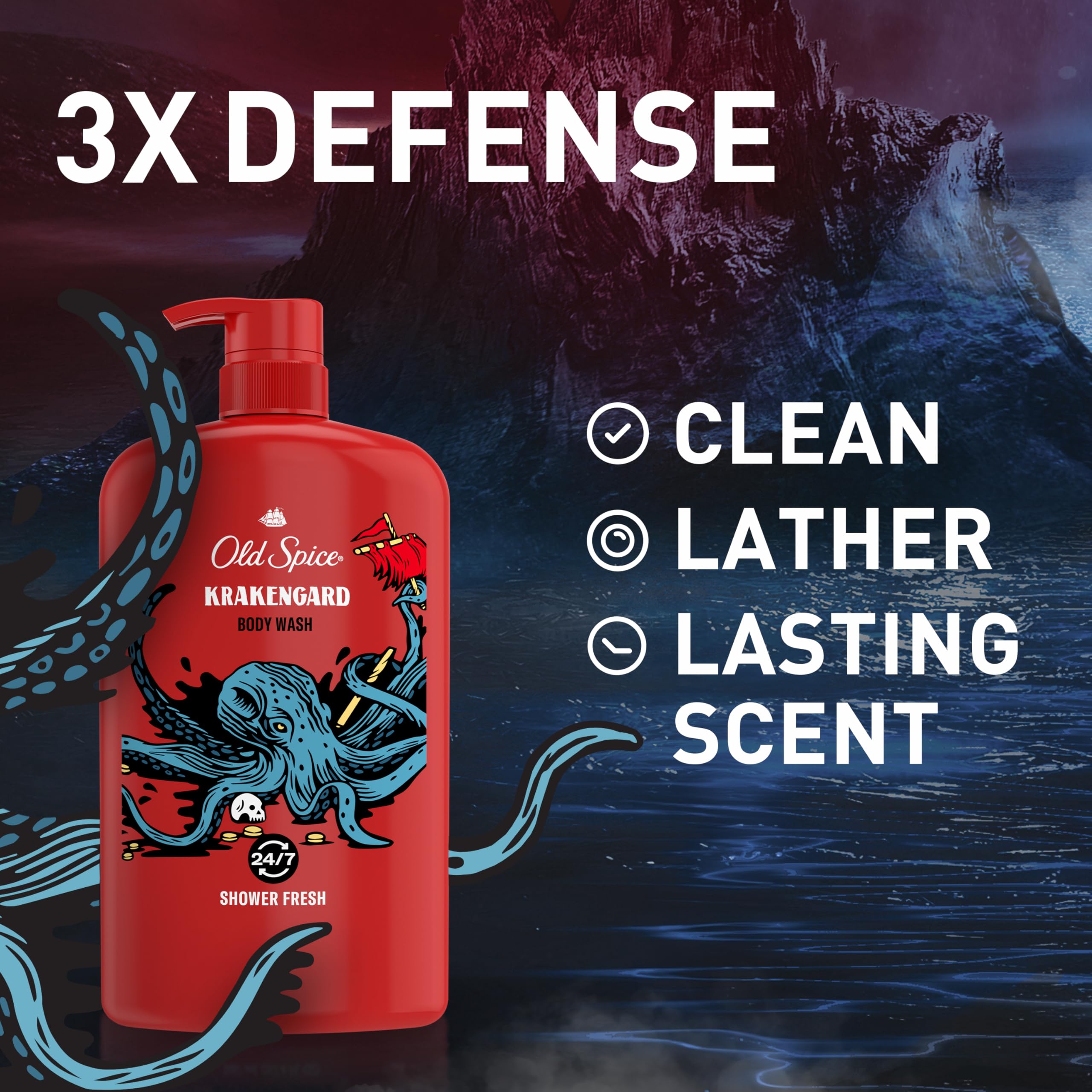 Foto 3 pulgar | Gel De Baño Old Spice 3x Defense 24/7 Shower Fresh 990 Ml X4 - Venta Internacional.