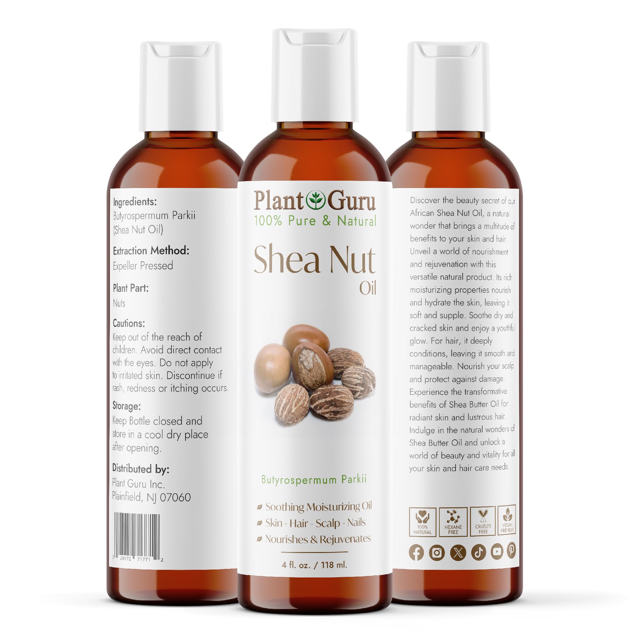 Foto 2 | Aceite De Manteca De Karité Plant Guru, 120 Ml, 100% Puro Y Natural - Venta Internacional.