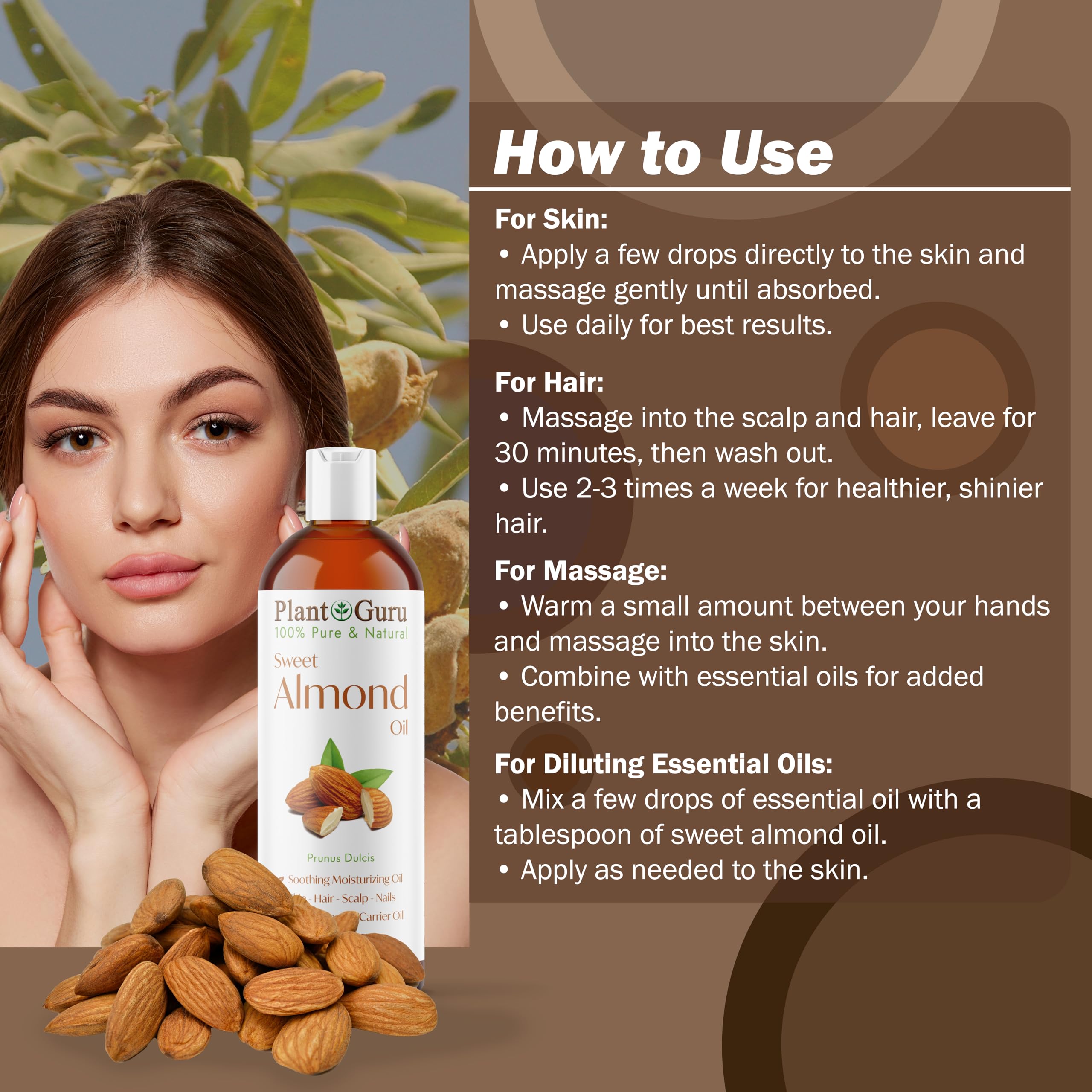 Foto 6 pulgar | Aceite De Almendras Dulces Carrier Oil Plant Guru, 120 Ml, Prensado En Frío - Venta Internacional.