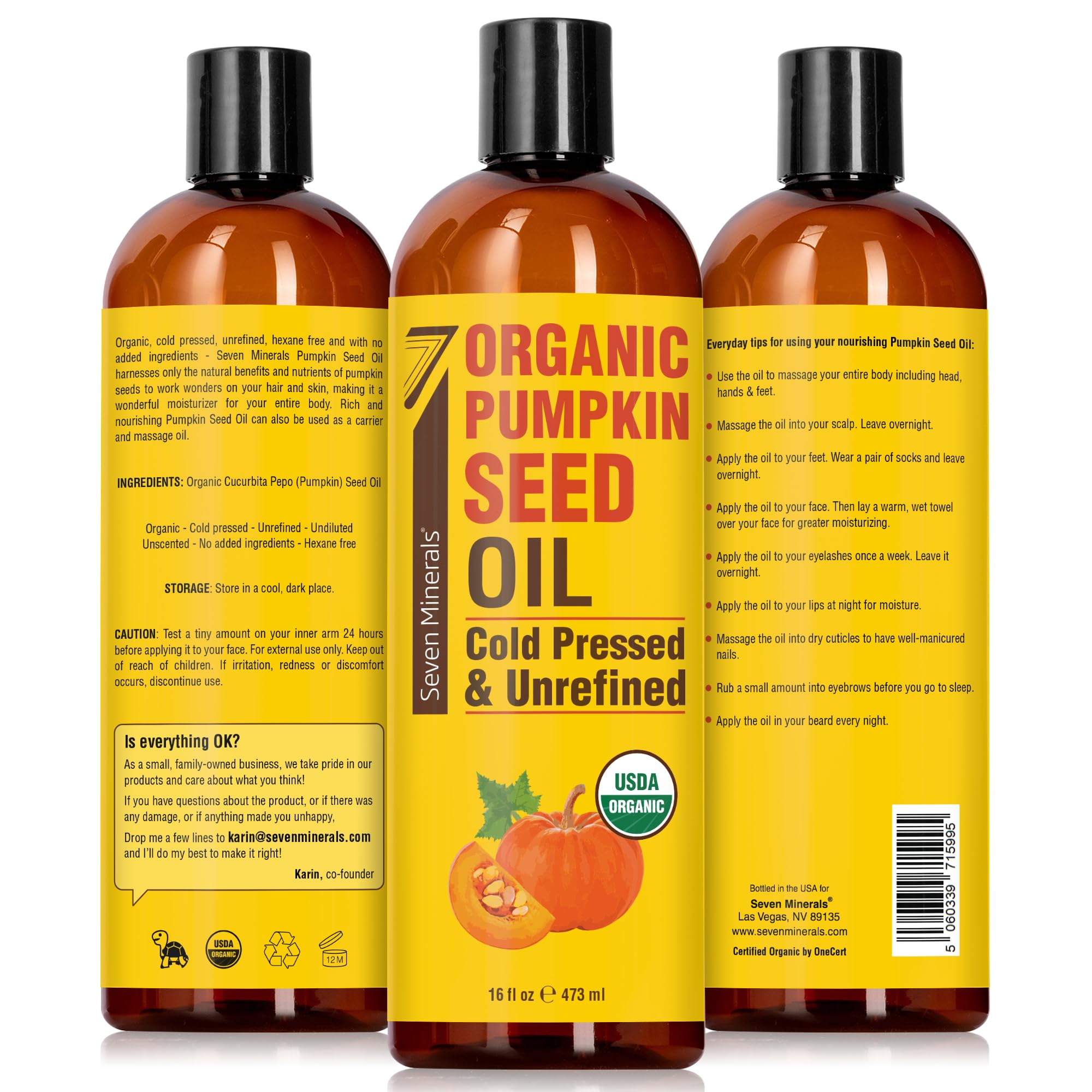 Foto 6 | Aceite De Semillas De Calabaza Seven Minerals, 473 Ml, Orgánico, Prensado En Frío Por El Usda - Venta Internacional.